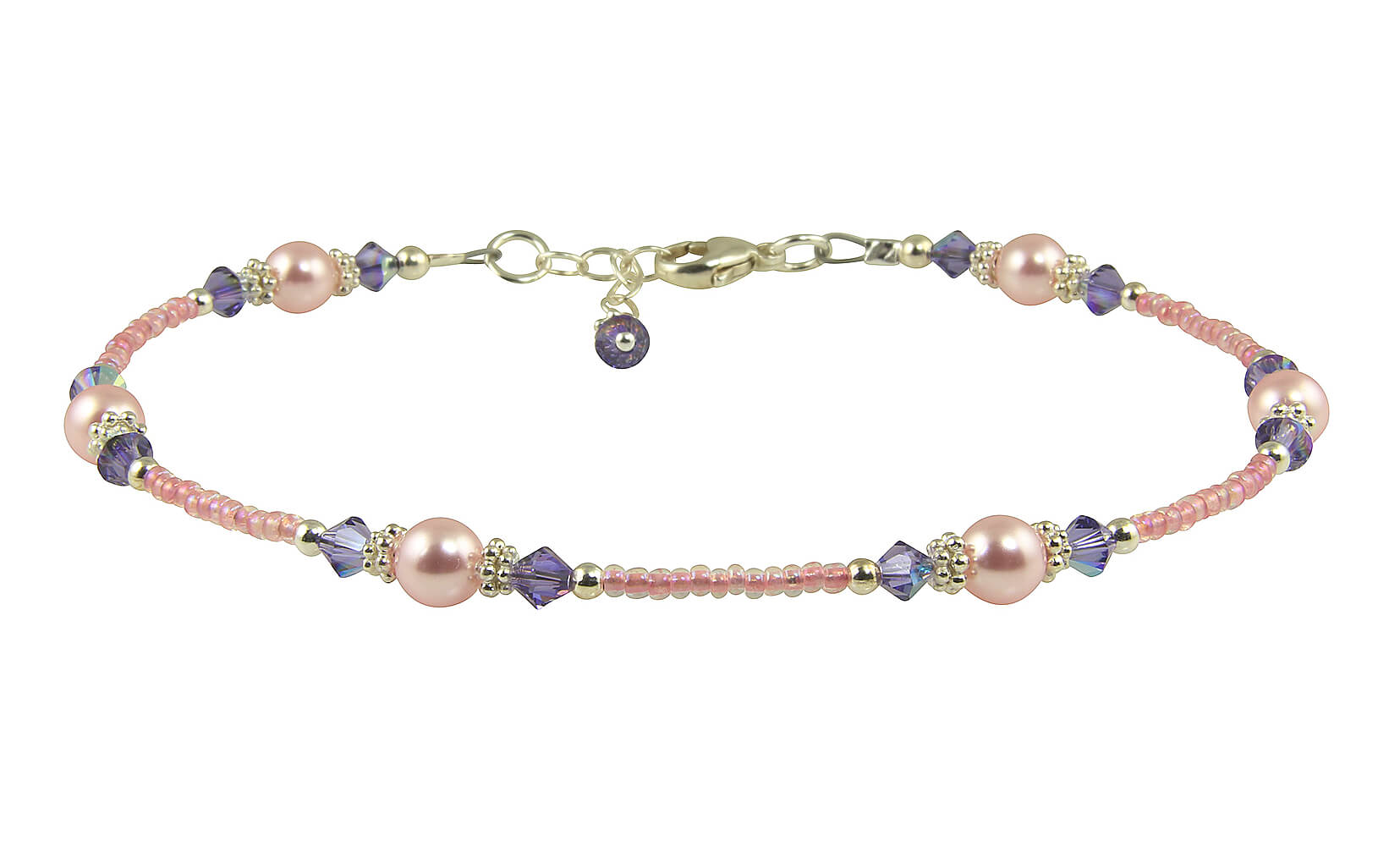 Tanzanite Pink Rose Crystal Pearl Anklet - Elegant Adjustable Ankle Bracelet for Women | Perfect for Beach, Wedding & Boho Fashion Accessories