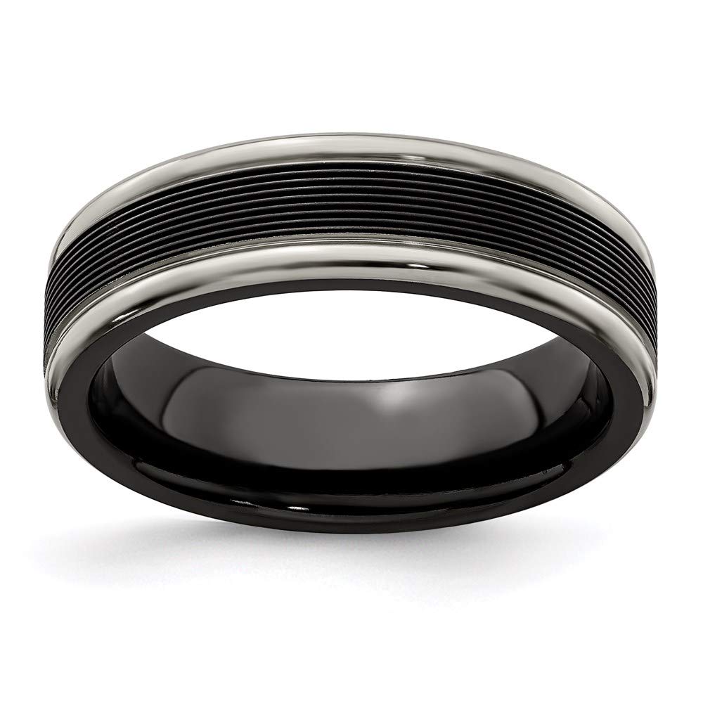 6.5mm Black Titanium Grooved Edge Wedding Band Ring - Elegant Bridal Engagement Ring for Women, Perfect Anniversary Gift for Her - Ideal for Proposals, Weddings & Special Occasions