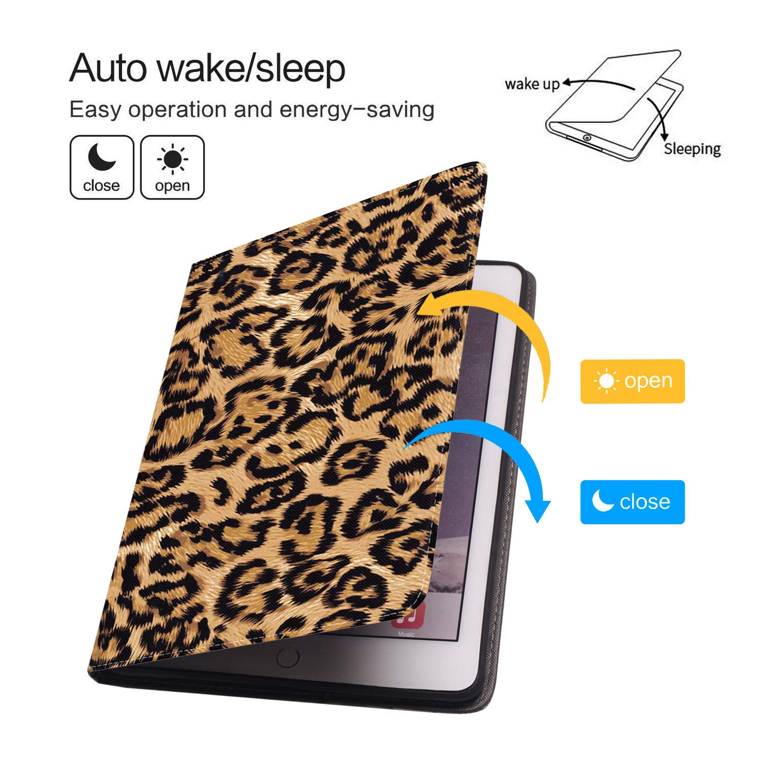 Premium Protective Case for iPad 9.7 (2017/2018), iPad Air 1/2, iPad 5th/6th Gen - Soft Rubber Back Cover with Auto Wake/Sleep & Adjustable Leather Stand (Leopard Print) - Perfect for Work, Travel, and Home Use