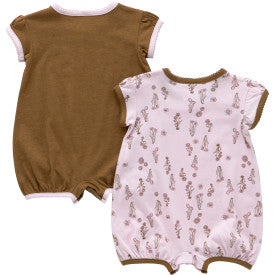 Carhartt Brown Infant Girls 2-Piece Short Sleeve Floral Romper Set - Perfect for Playtime & Summer Outfits