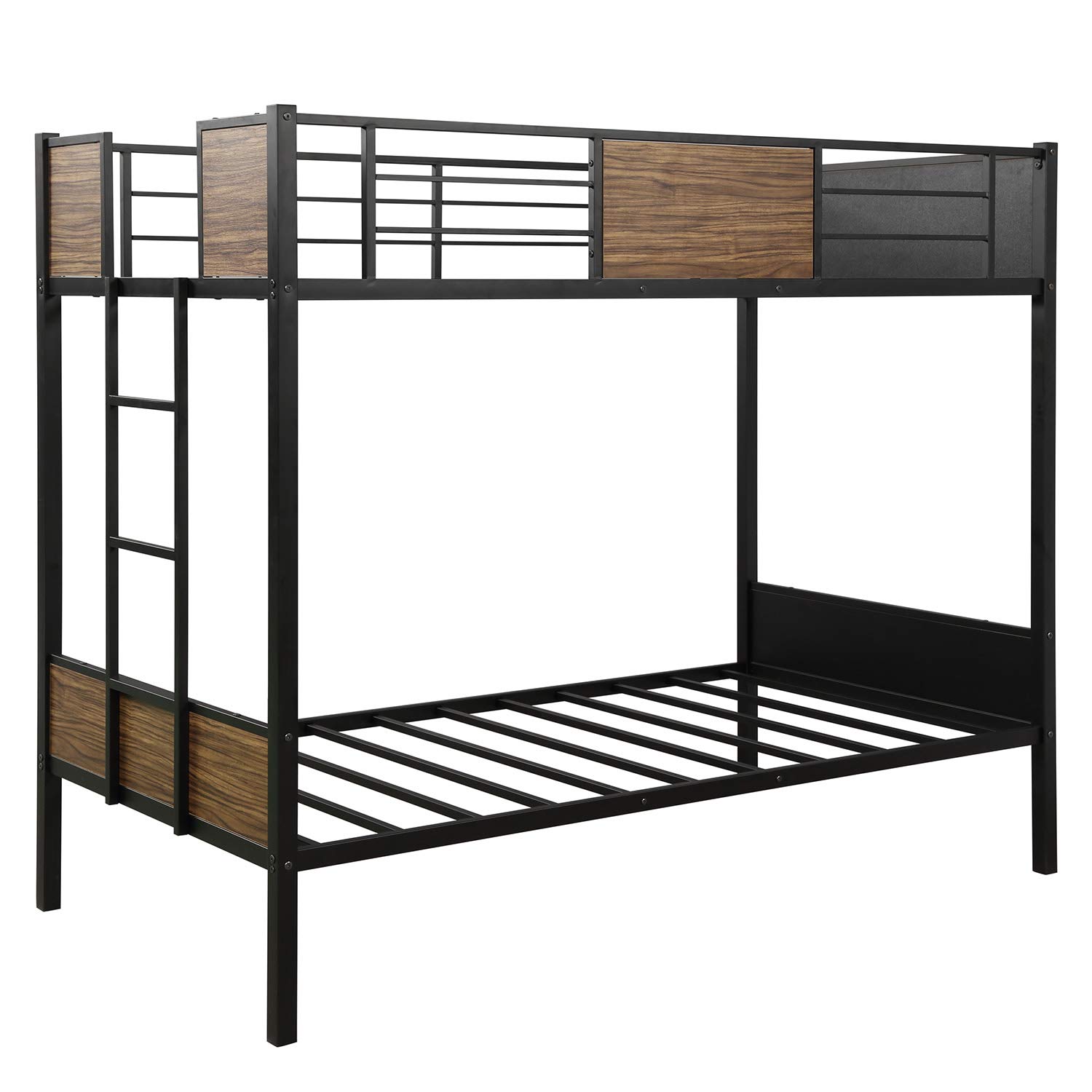 Modern Steel Twin-Over-Twin Bunk Bed Frame with Safety Rail & Built-in Ladder - Sturdy Metal Bunk Bed for Kids, Teens, Boys & Girls - Space-Saving Bedroom & Dorm Furniture (Brown) | Perfect for Shared Kids' Rooms, Sleepovers & Small Spaces