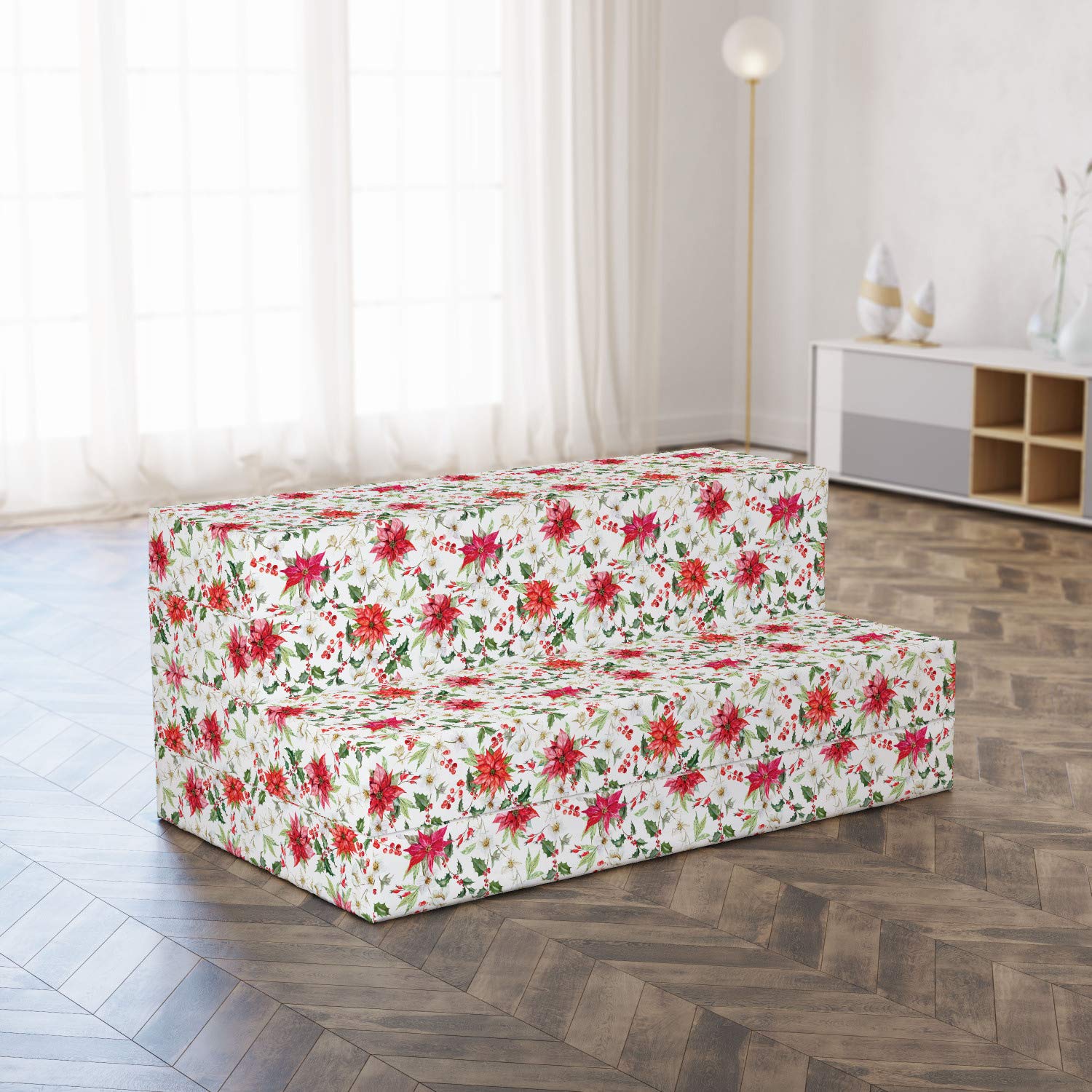 Ambesonne Floral Foldable Mattress | Christmas Flower Buds Design | 78.7