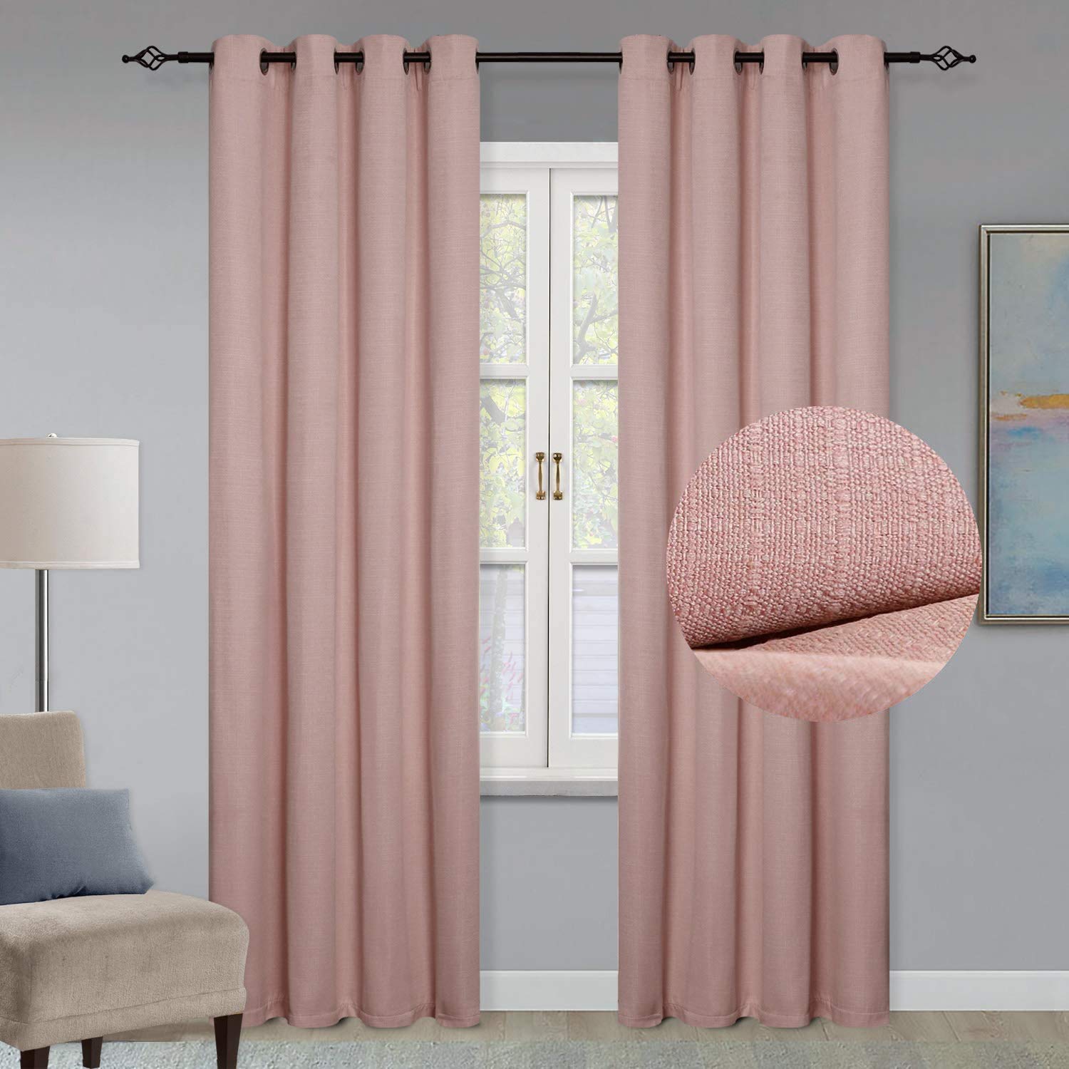 GRALI-DECOR Thermal Insulated Blackout Curtains - Checkered Textured Room Darkening Drapes for Living Room & Dining Room, 52
