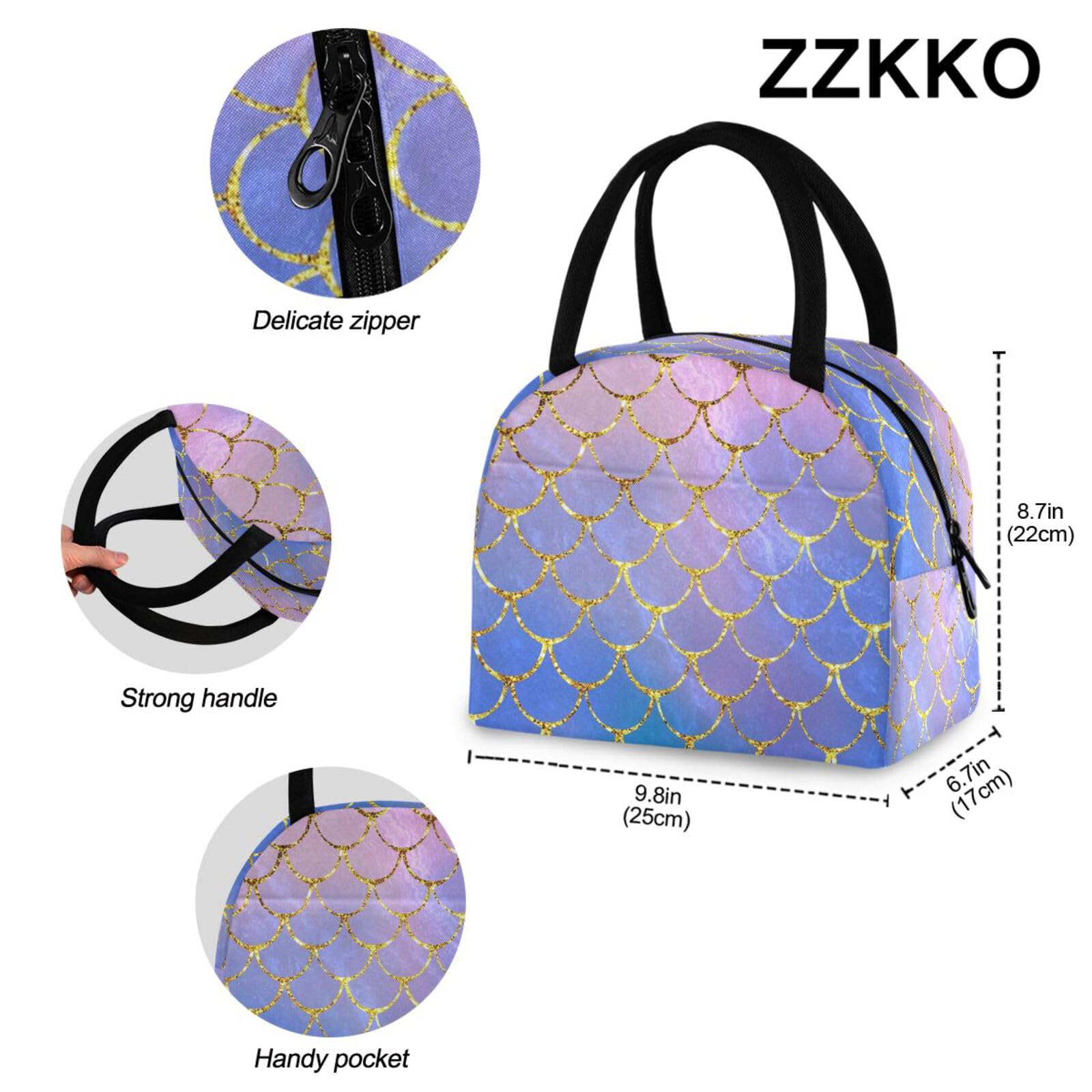 ZZKKO Insulated Lunch Bag - Mermaid Scale Design, Leak-Proof Cooler for Meal Prep, School, Office & Outdoor Use - Perfect for Women & Men, BPA-Free & Easy to Clean (Ideal for Picnics, Beach Trips & Daily Commute)