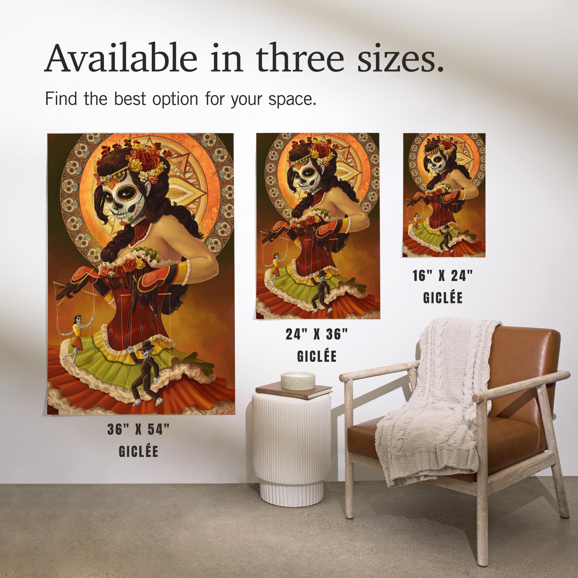 Lantern Press 24x36 Inch Giclee Art Print - Marionettes Day of the Dead Wall Decor | Mexican Folk Art Home Decoration for Living Room, Bedroom & Office