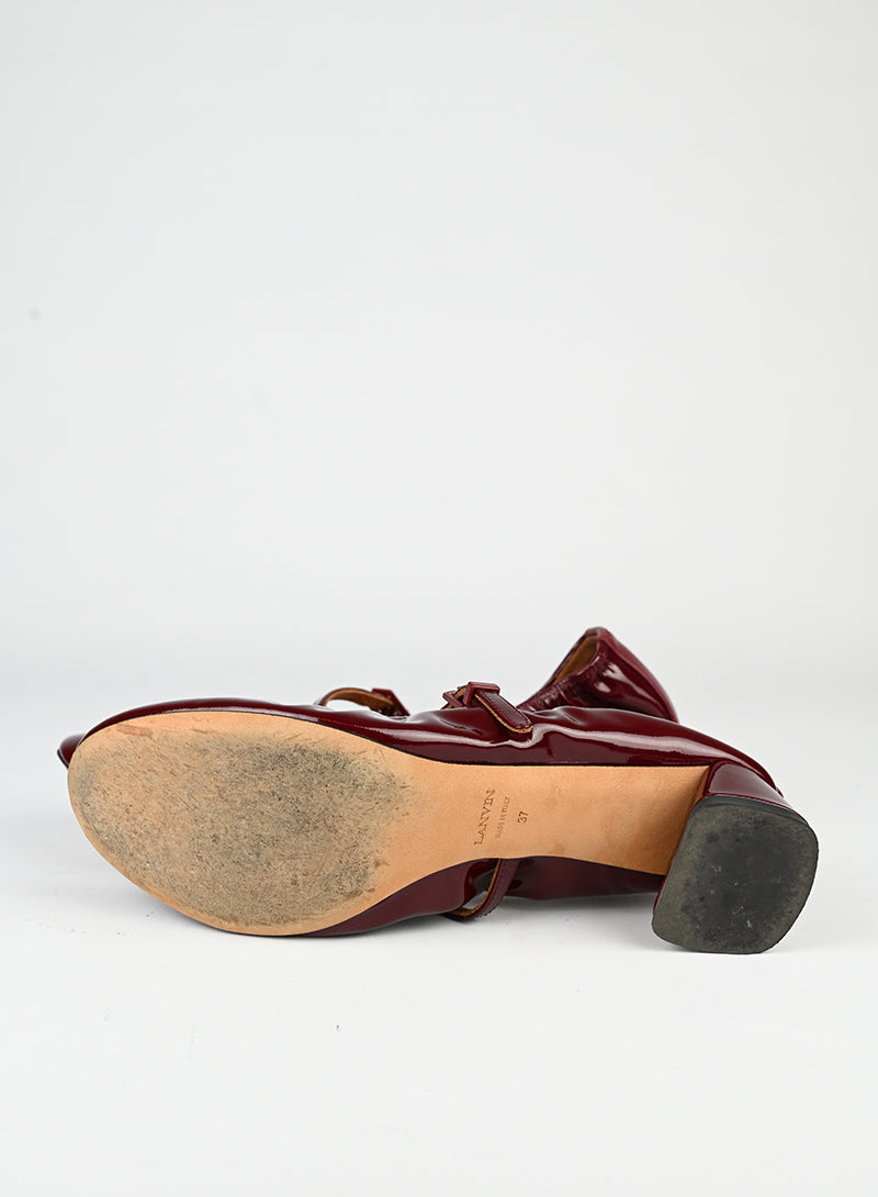 Lanvin Bordeaux Mary Jane Shoes Size 37 - Elegant Women's Flats for Work, Party & Special Occasions