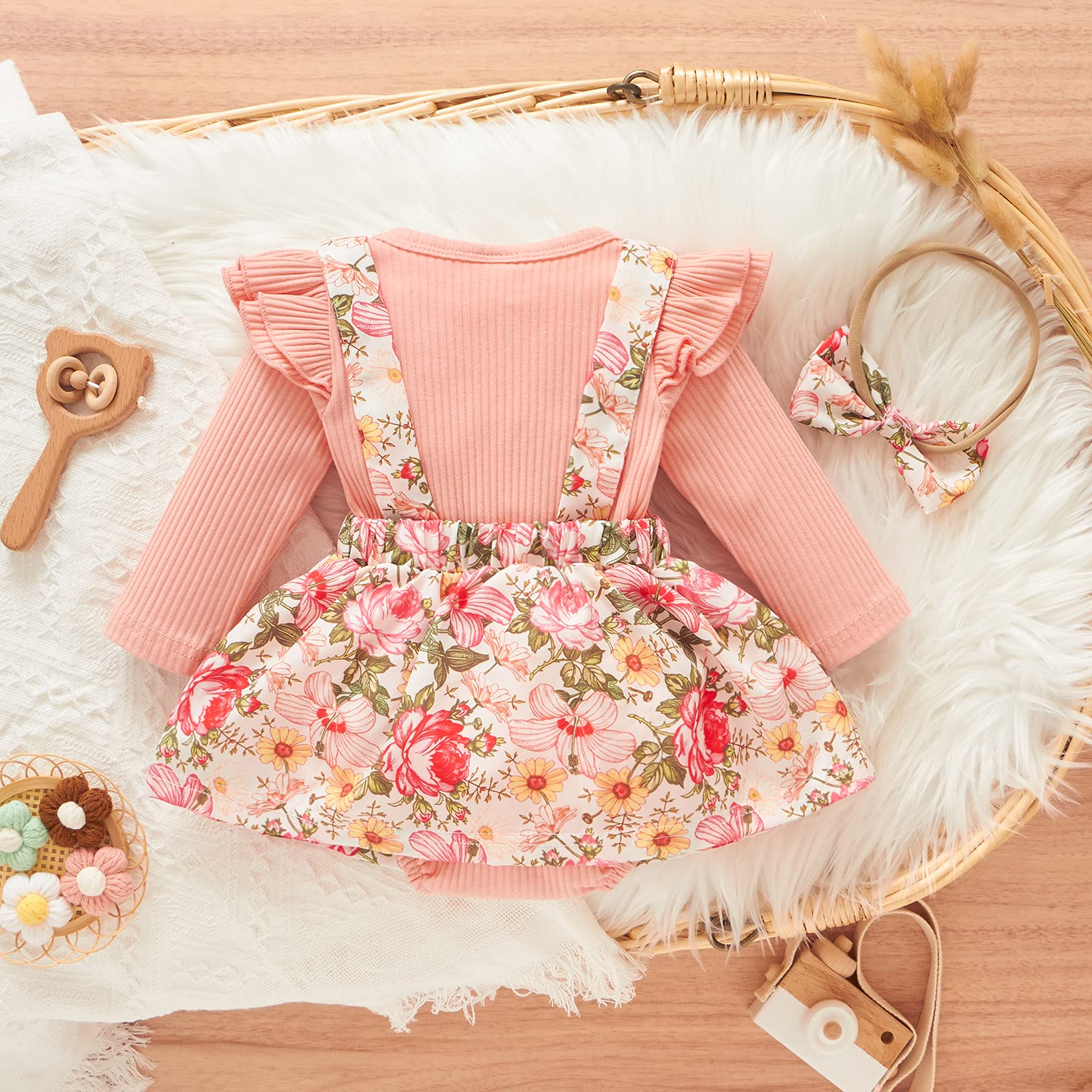 Christmas Baby Girl Outfit - Floral Long Sleeve Romper Dress & Bodysuit Playsuit for Infant Girls | Fall & Holiday Season Wardrobe