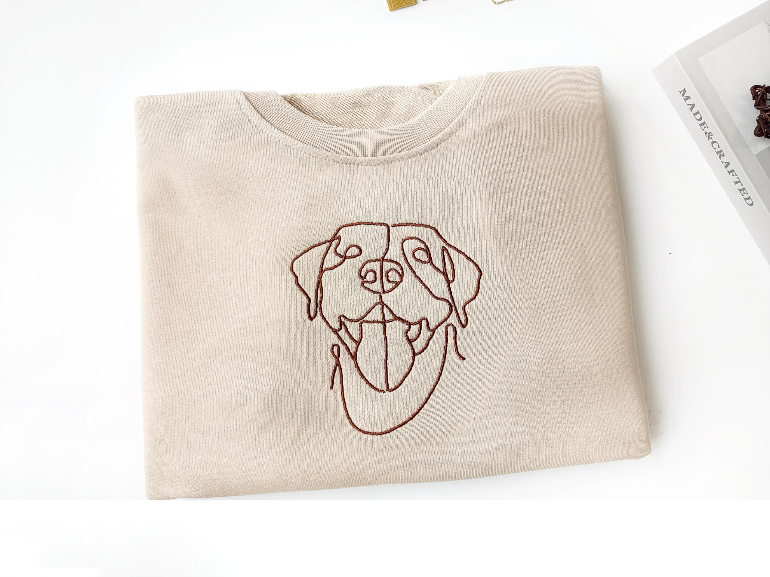 Custom Embroidered Dog Mom Sweatshirt & Hoodie - Personalized Pet Portrait Line Art - Women's Dog Lover Gift with Name on Sleeve - Cozy Casual Wear for Dog Owners, Walks & Pet Lover Events