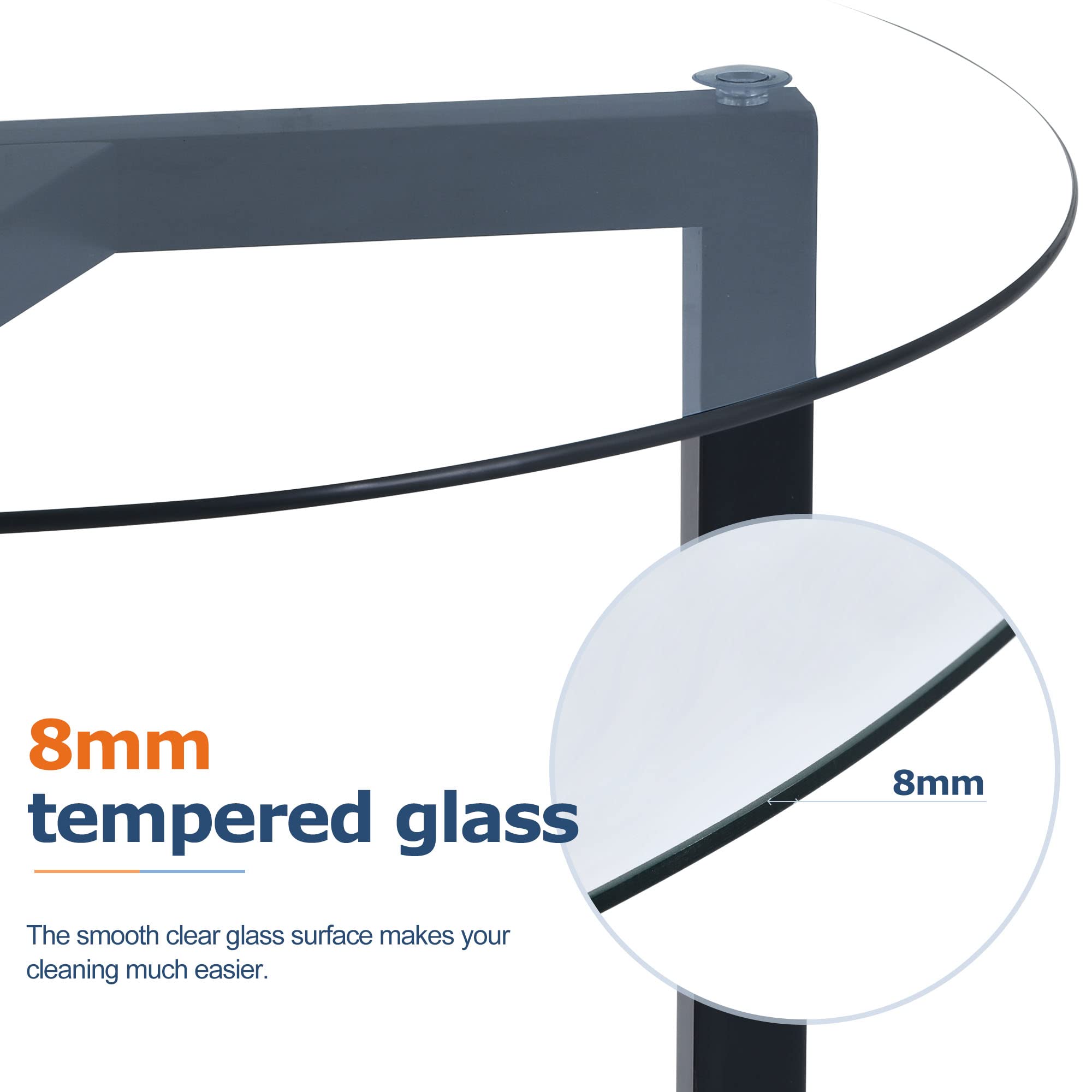 Round Glass Coffee Table for Living Room - Tempered Glass Top & Sturdy Wood Base Cocktail Sofa Table - Modern Black Center Table for Lounge, Home Decor & Entertainment Areas