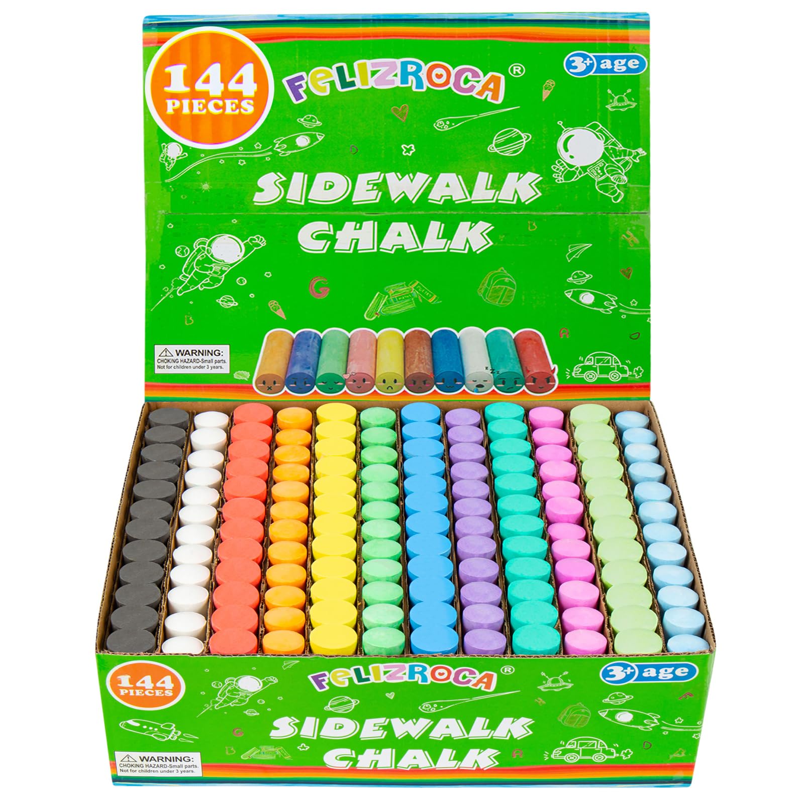 144PCS Washable Non-Toxic Jumbo Sidewalk Chalk Set - 12 Vibrant Colors for Kids & Toddlers - Perfect for Blackboard Drawing, Playground Fun, Birthday Parties & Outdoor Art Activities