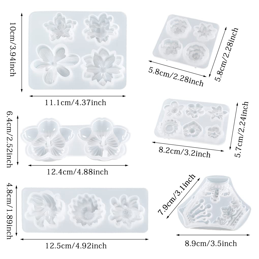 FineInno 6Pcs Flower Silicone Molds - Daisy, Crown Chrysanthemum & Sunflower Resin Casting Molds for DIY Jewelry Making (Earrings, Necklaces) - Perfect for Epoxy Resin Crafts, Home Decor & Gift Making