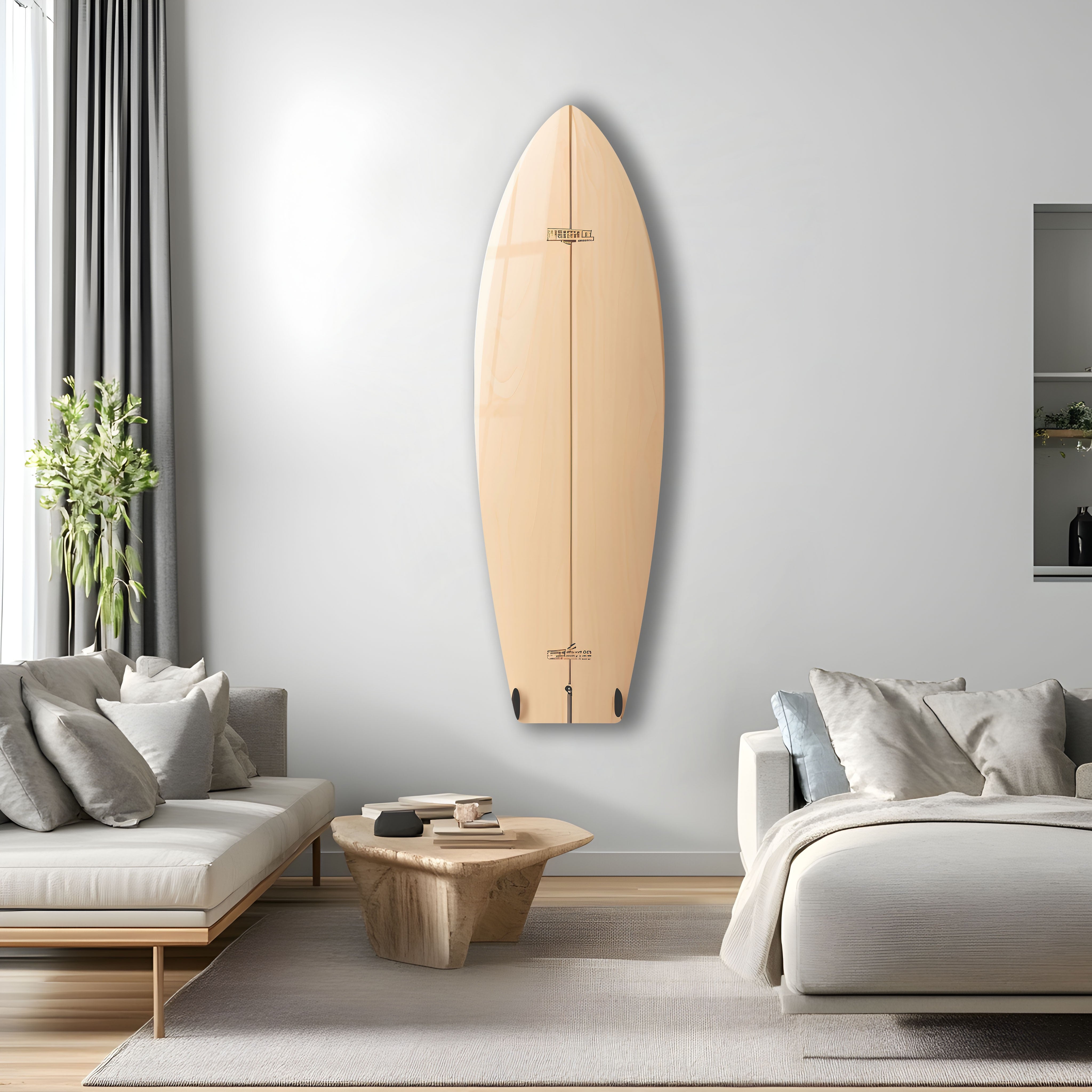 Abstract Beige Surfboard Wall Art - Coastal Decor for Beach House, Living Room & Bedroom - Handmade Wooden Surfboard Wall Hanging for Boho, Nautical & Coastal Theme Rooms