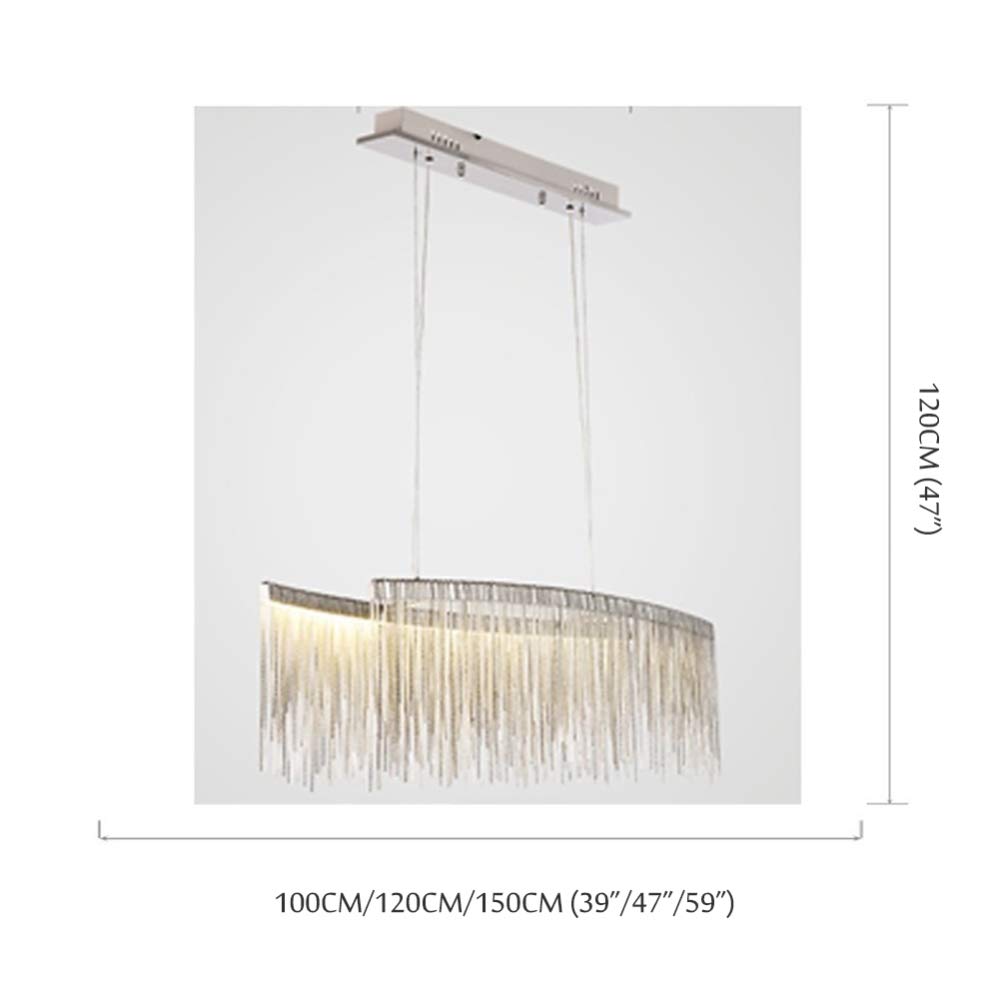 Modern Luxury Tassel Chandelier LED Pendant Light - 47 Inch Linear Ceiling Lighting Fixture in Chrome with Neutral White Light for Living Room, Dining Room, Hotel & Retail Store Decor | Elegant Home & Commercial Lighting Solution