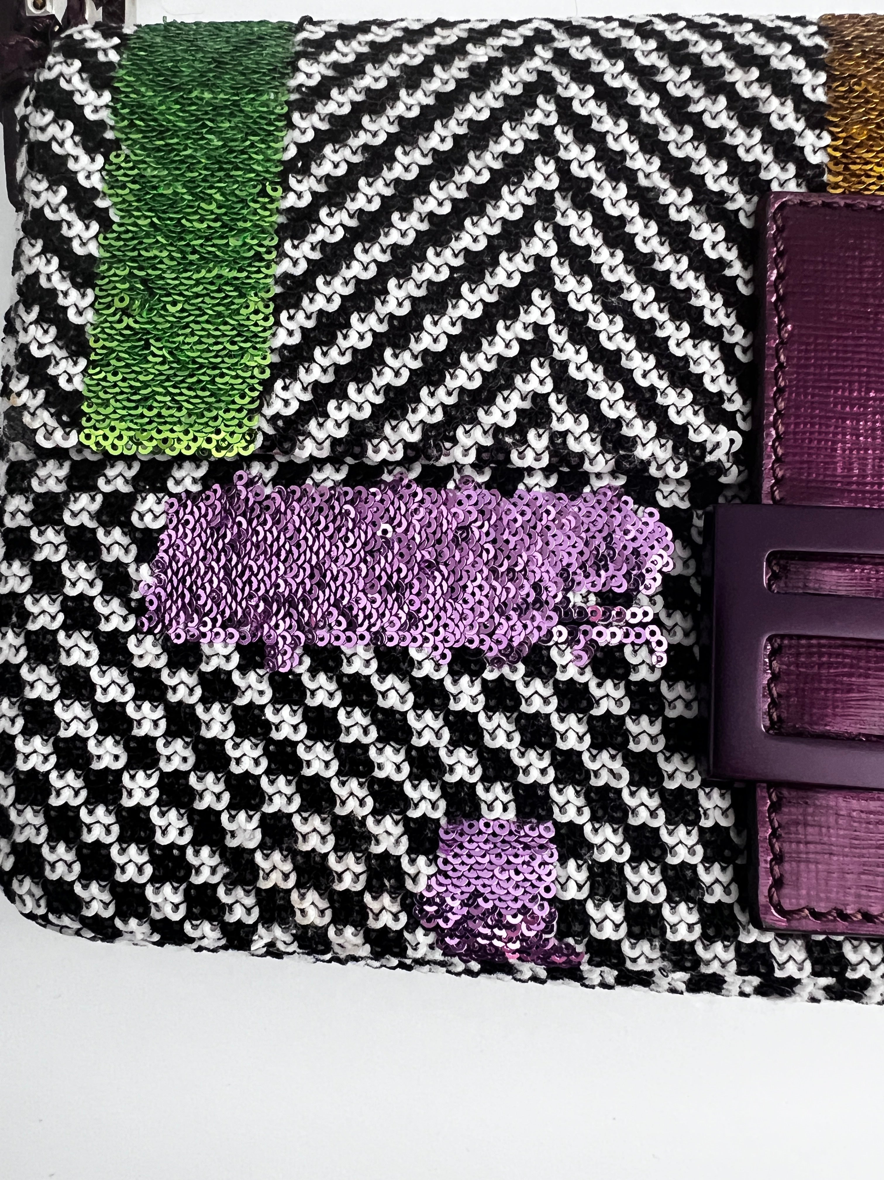 Fendi Colorful Sequin Tweed Baguette Bag - Stylish Shoulder Bag for Women, Perfect for Parties, Weddings & Evening Events