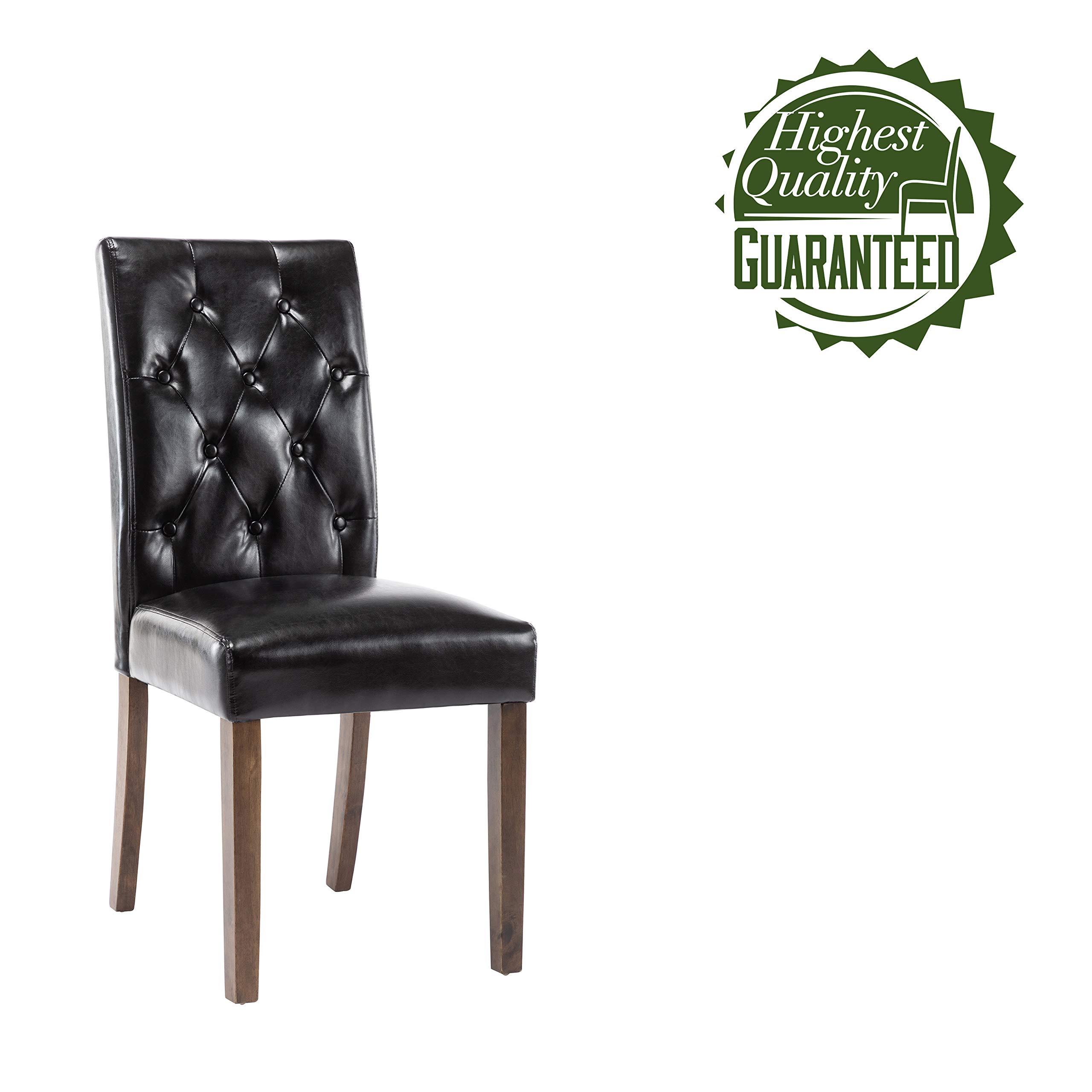Porthos Home Hough Set of 2 Dining Chairs - Tall Back PU Leather Upholstered Chairs with Button Tufting & Rubberwood Legs, Armless Space-Saving Design for Small Dining Rooms, Kitchens, Apartments, and Breakfast Nooks | Modern Comfort Seating for Family Meals and Entertaining