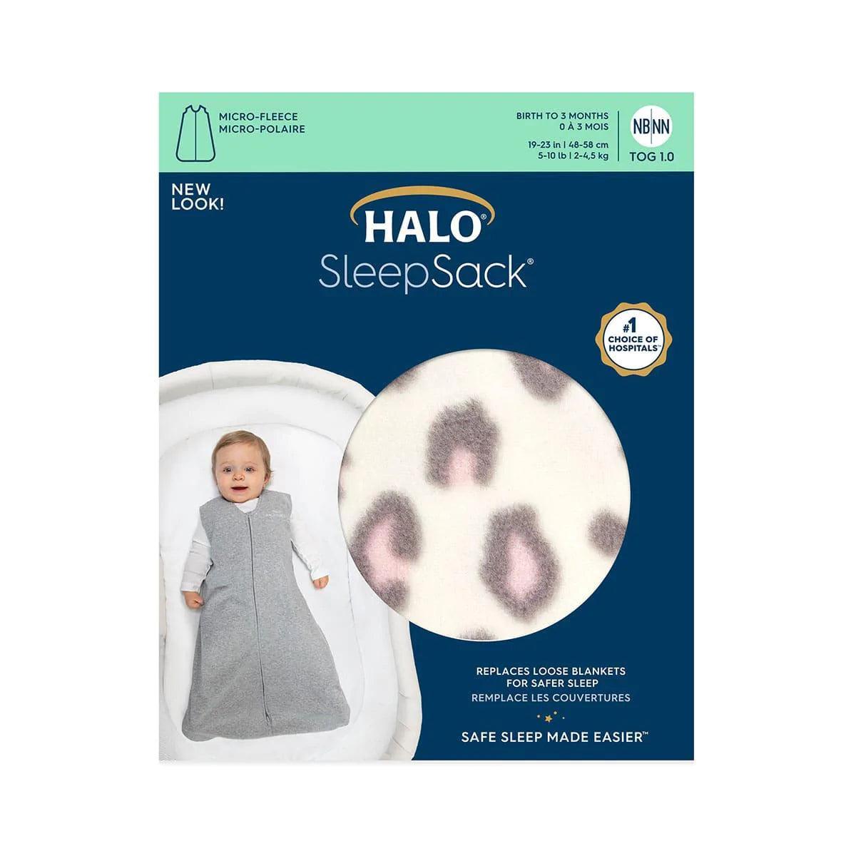 Halo Sleepsack Micro Fleece Leopard Pink 1 TOG - Soft Baby Swaddle Blanket for Safe Sleep, Perfect for Nursery, Daycare & Travel