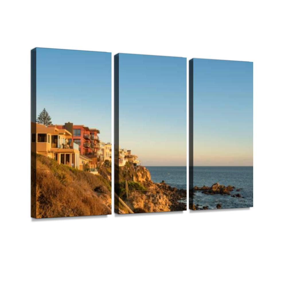 Luxury Coastal Wall Art - 3 Panel Framed Canvas Print of Vintage Ocean Paintings for Home Decor | Rocky Shoreline Photography, Ready to Hang | Perfect for Beach Houses, Living Rooms & Coastal Interior Design
