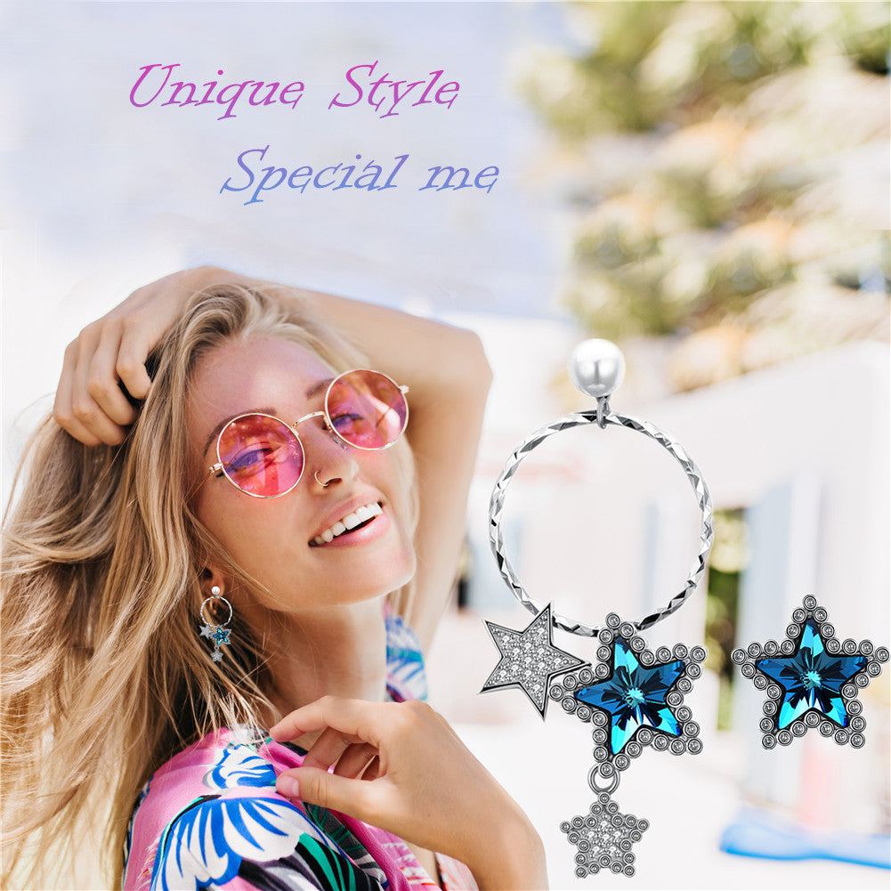 MABELLA Sterling Silver Star Drop Stud Earrings with Swarovski Crystals & Pearl - Elegant Dangle Earrings for Women, Perfect for Weddings, Parties & Everyday Wear
