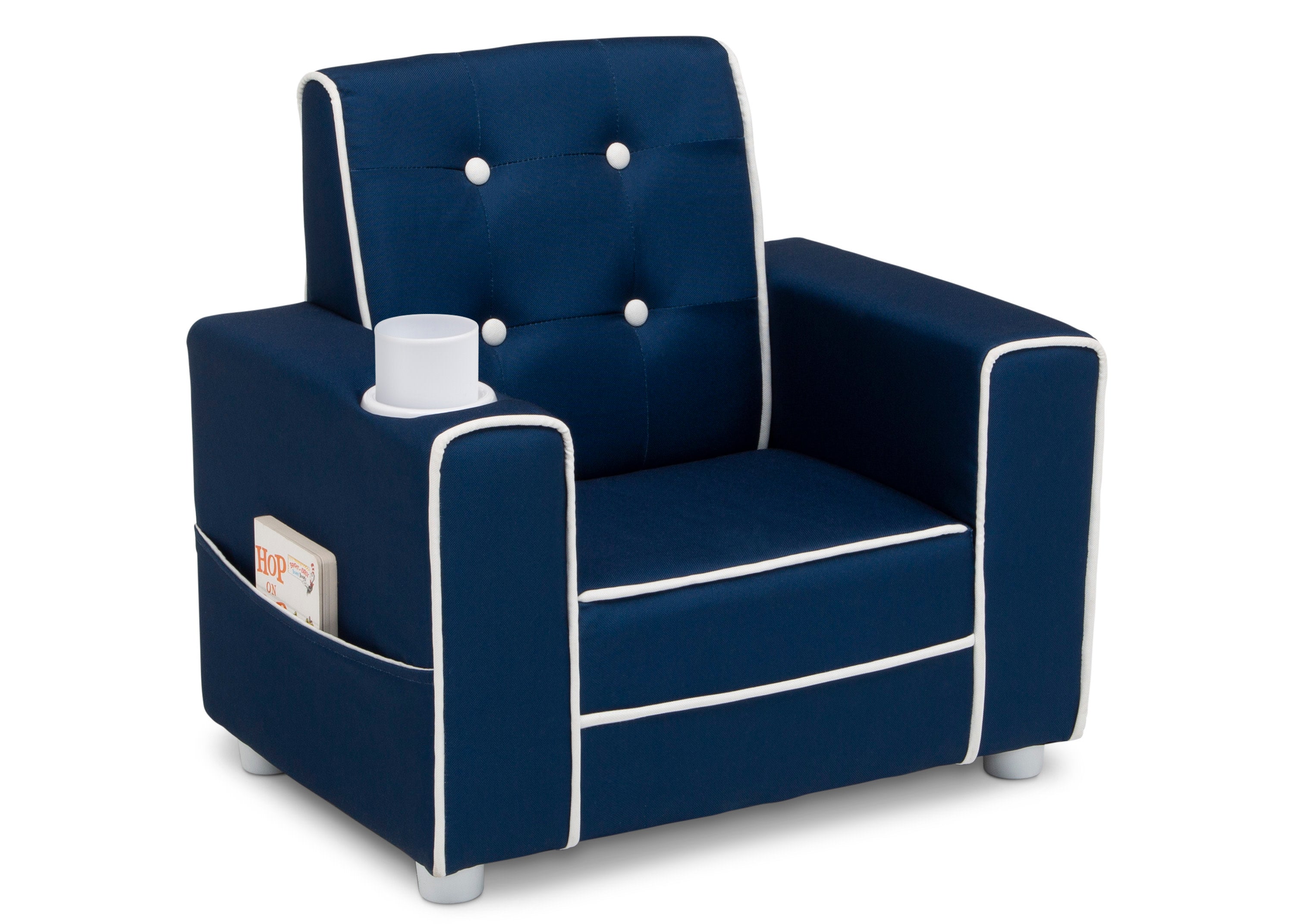 Chelsea Kids Upholstered Chair with Cup Holder - Comfortable Children's Armchair for Reading, Gaming & Relaxing - Perfect for Bedroom, Playroom or Nursery