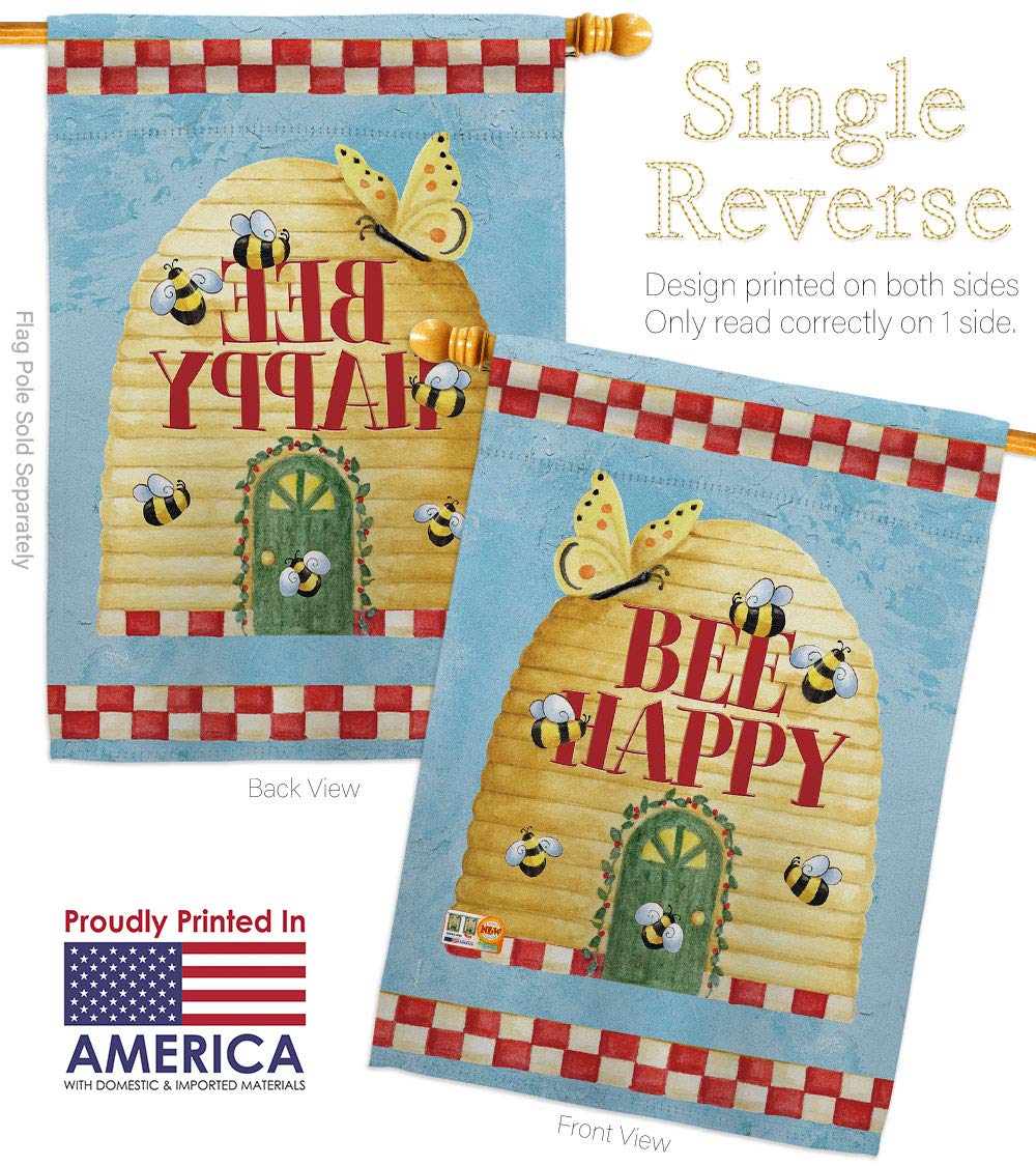 Bee Happy Hive Garden House Flags Kit - Spring Butterfly Ladybugs Dragonfly Decor - Natural Wildlife Yard Banner Gift (28x40 Inches) Made in USA - Perfect for Spring Gardens, Outdoor Decor & Wildlife Lovers