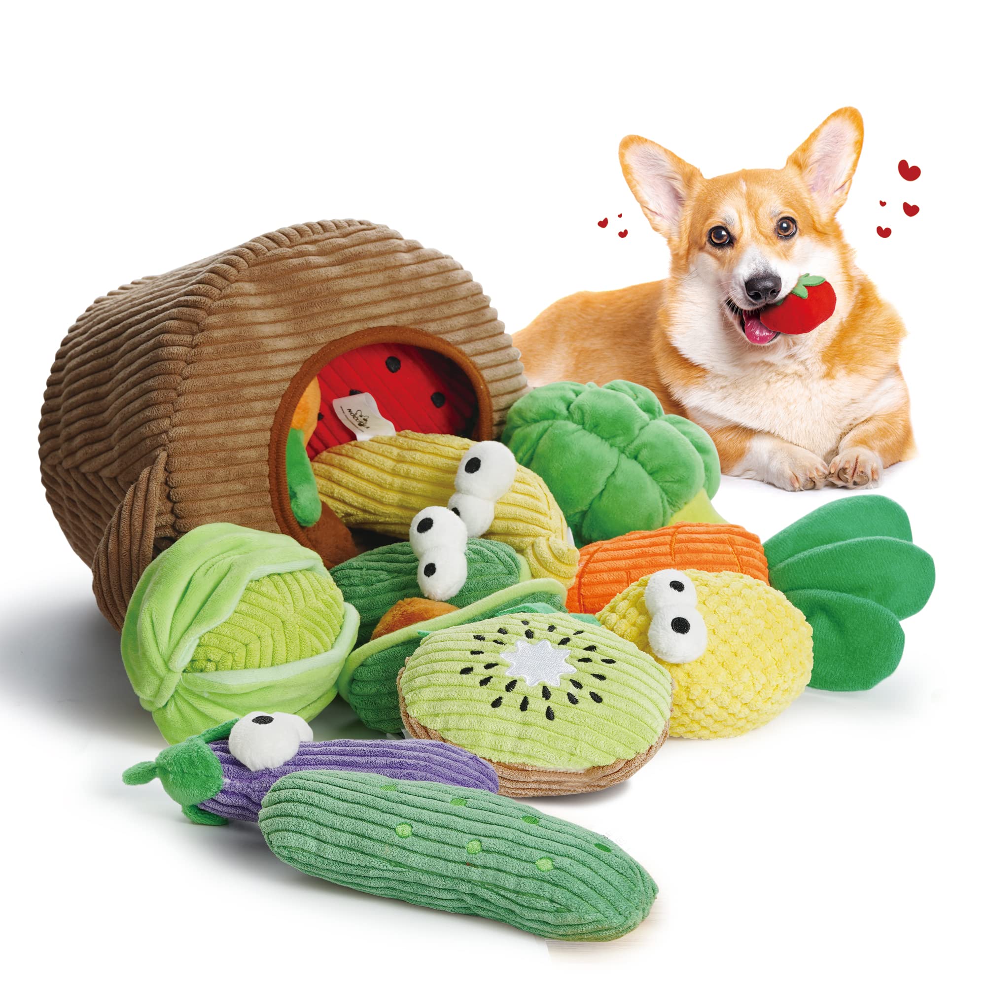 Nocciola Small Dog Toys - 15 Pack Durable Squeaky Plush Toys for Puppies & Medium Dogs, Grocery Bag Fruits & Veggies Chew Toys for Aggressive Chewers, Interactive Cognitive Toys to Relieve Boredom - Perfect for Indoor Play, Training & Keeping Dogs Entertained