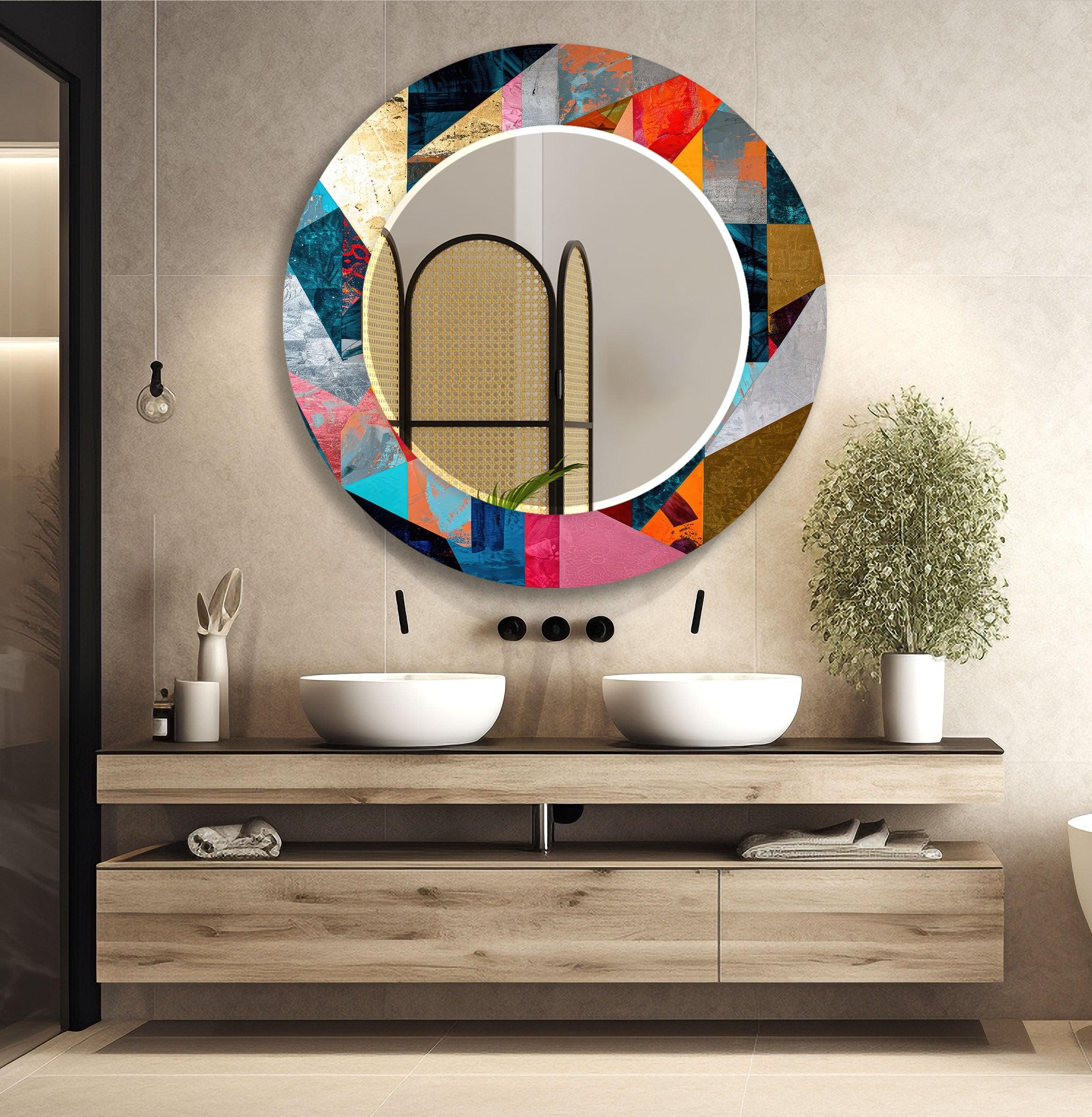 Modern Geometric Wall Mirror - Stylish Hexagon, Triangle & Circle Design for Living Room, Bedroom, or Entryway Decor - Home & Office Interior Design Accent Piece