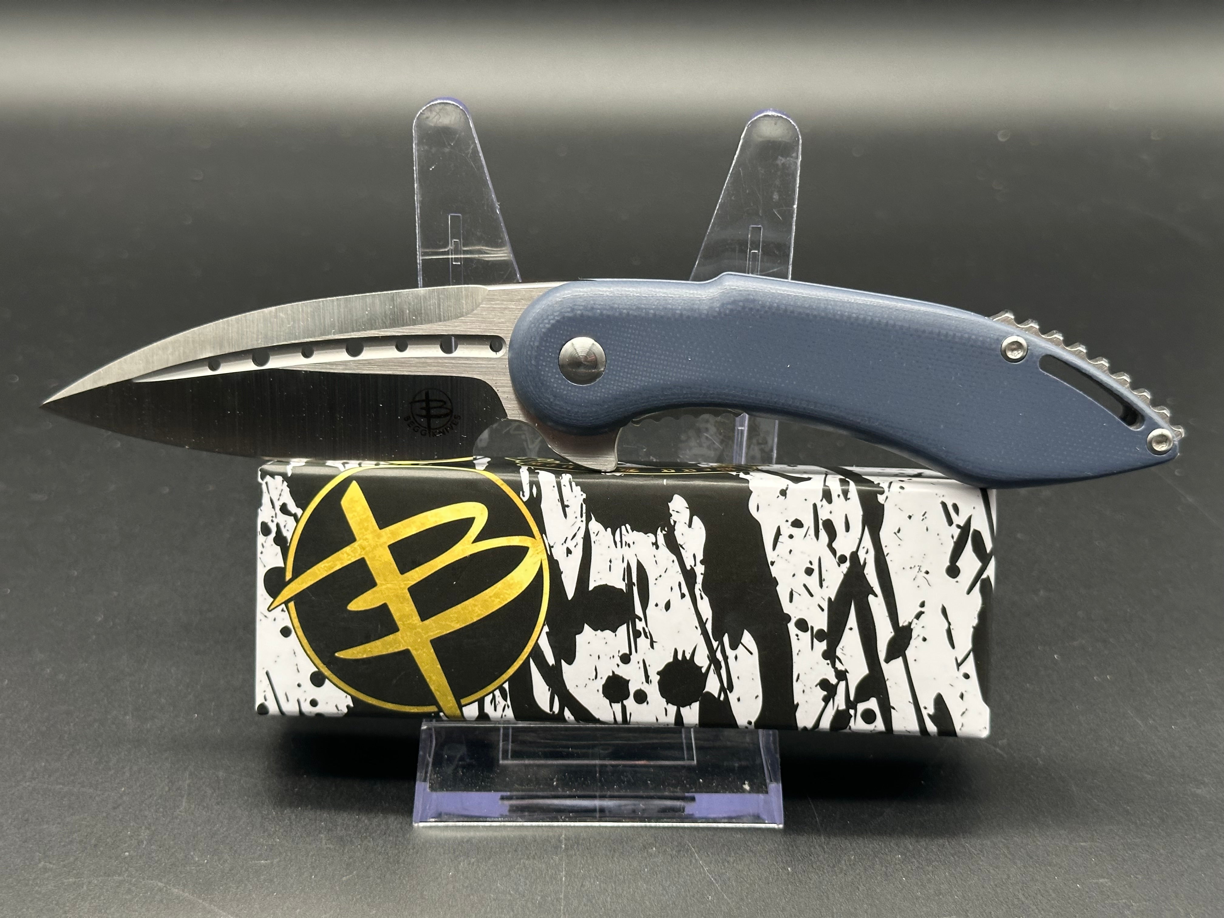 Begg Knives Mini Glimpse Folding Pocket Knife - Blue G10 Handle, 3