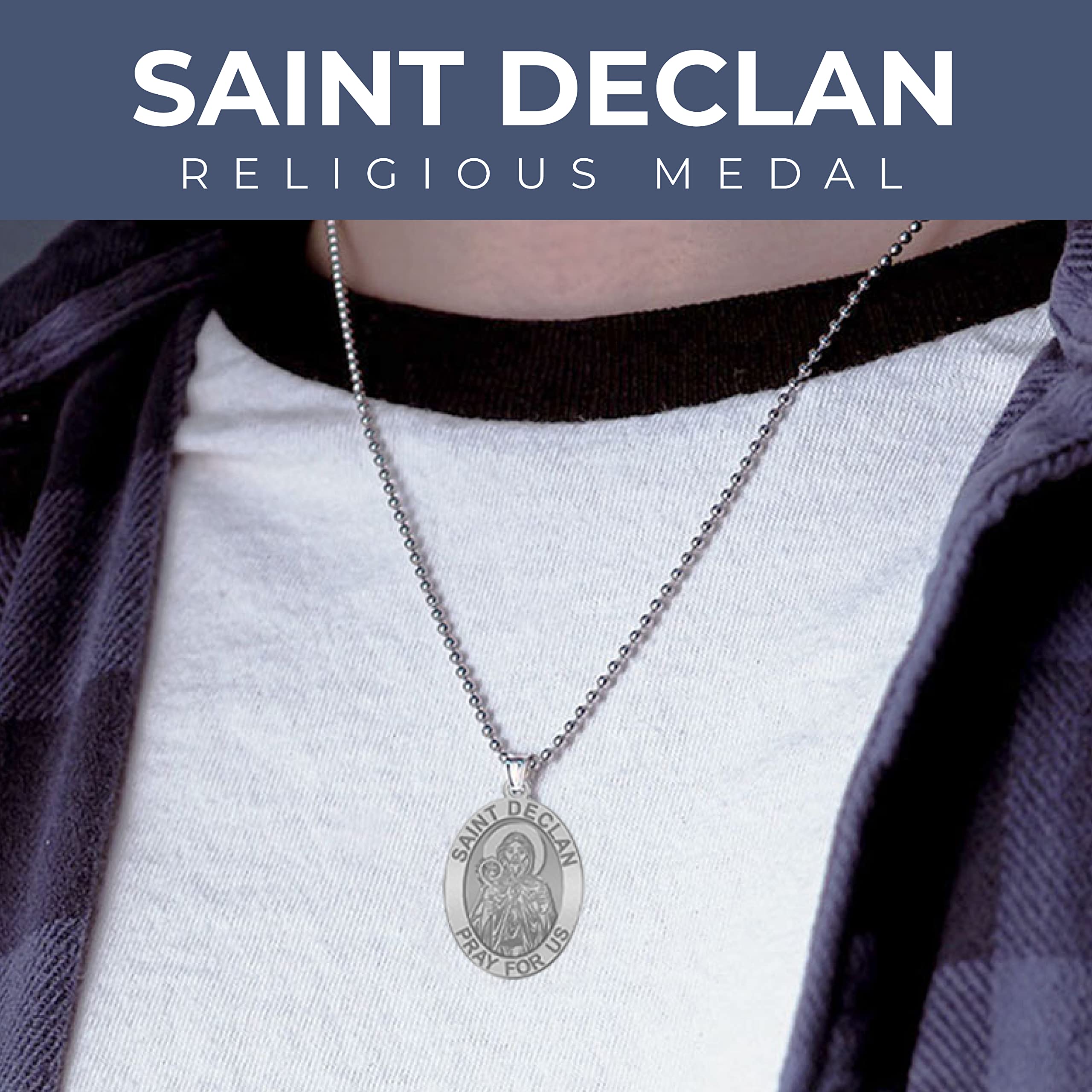 Sterling Silver & 10K/14K Gold Saint Declan Oval Religious Medal - Christian Protection Jewelry for Men & Women - Perfect for Baptism, Confirmation & Daily Faith Wear