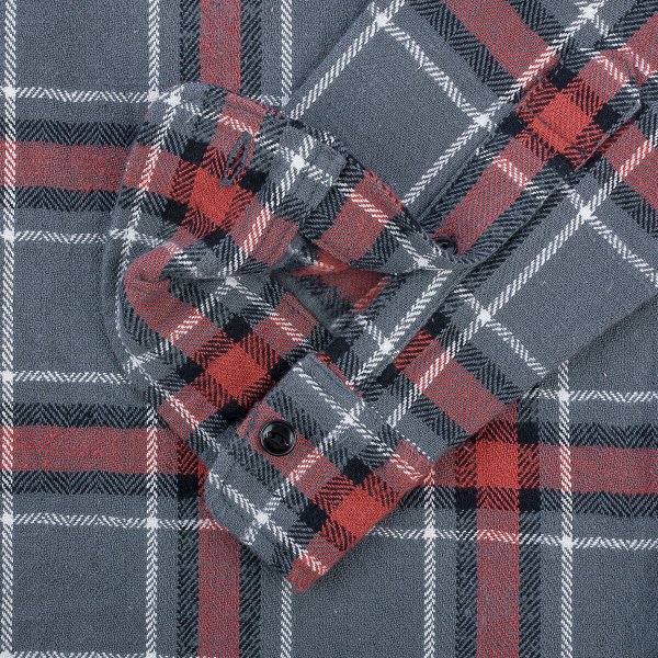 Iron Heart IHSH-375 Heavyweight 12oz Slub Flannel Shirt - Gray Herringbone Check for Men | Durable Workwear & Outdoor Activities