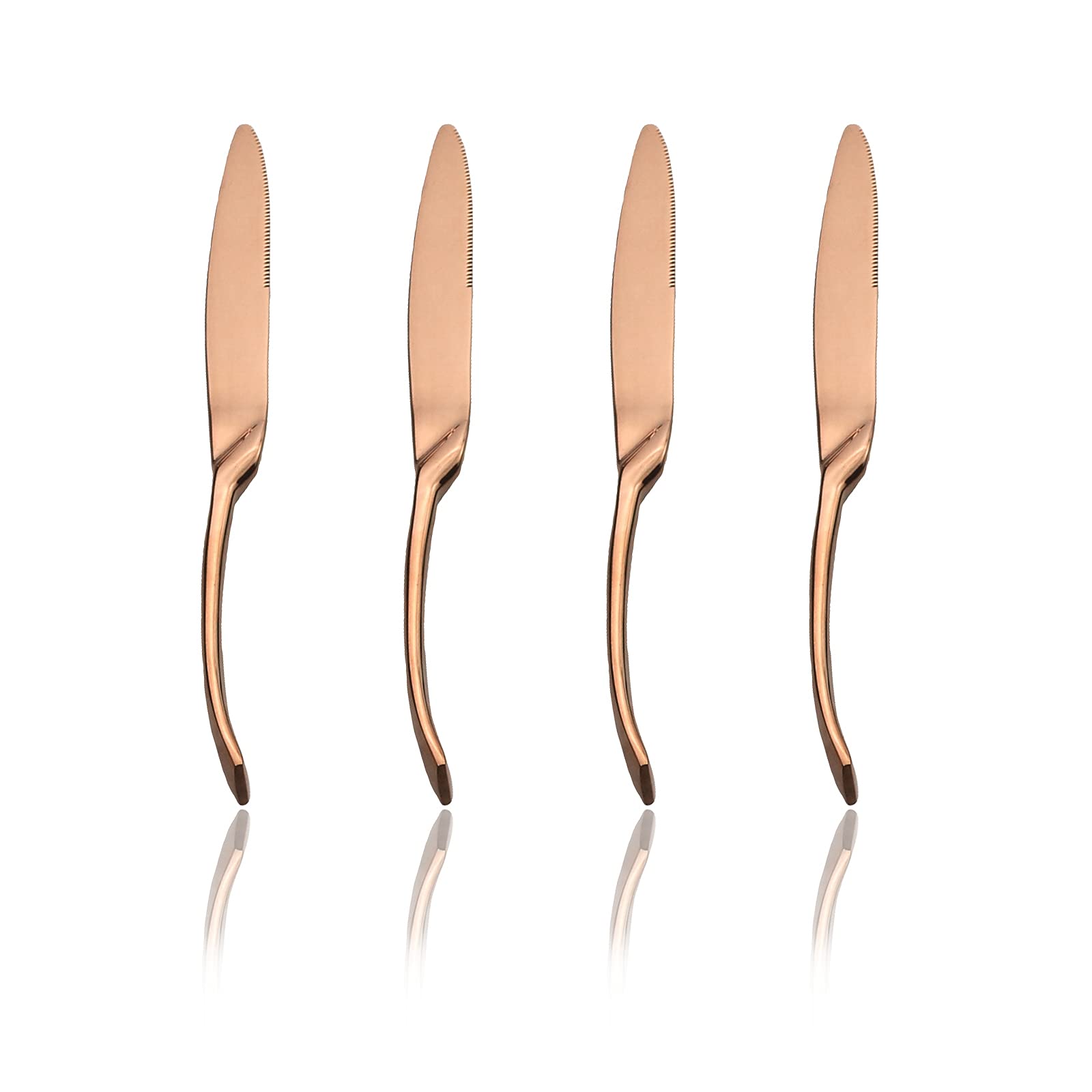 Premium 4-Piece Rose Gold Mirror Finish 18/10 Stainless Steel Dinner Knives Set - 9.84 Inch Elegant Cutlery for Fine Dining, Wedding Gifts & Home Decor