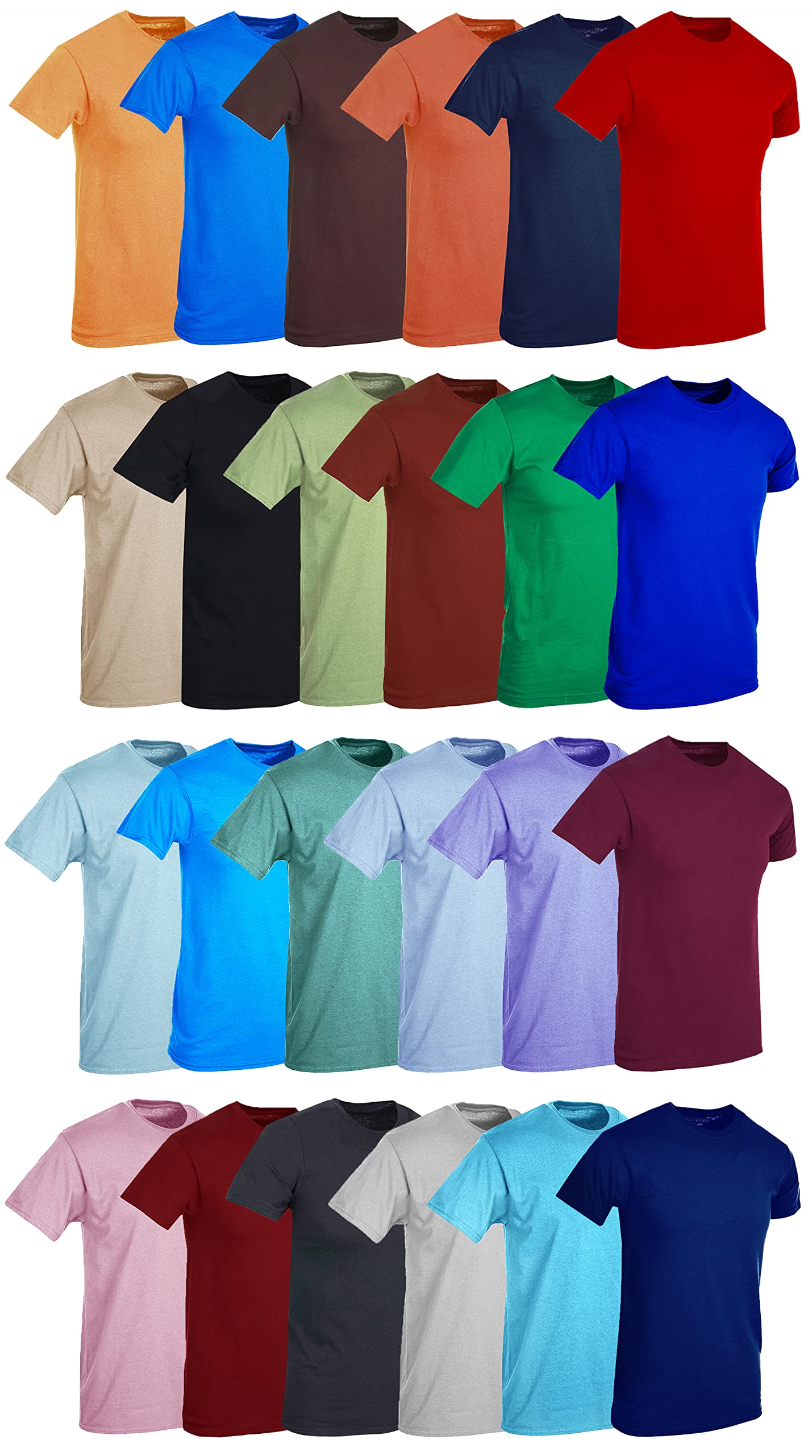 BILLIONHATS 24 Pack Men's Cotton Short Sleeve Lightweight T-Shirts - Bulk Crew Neck Tees for Men in Assorted Bright Colors - Perfect for Casual Wear, Gym, Workout & Everyday Outfits