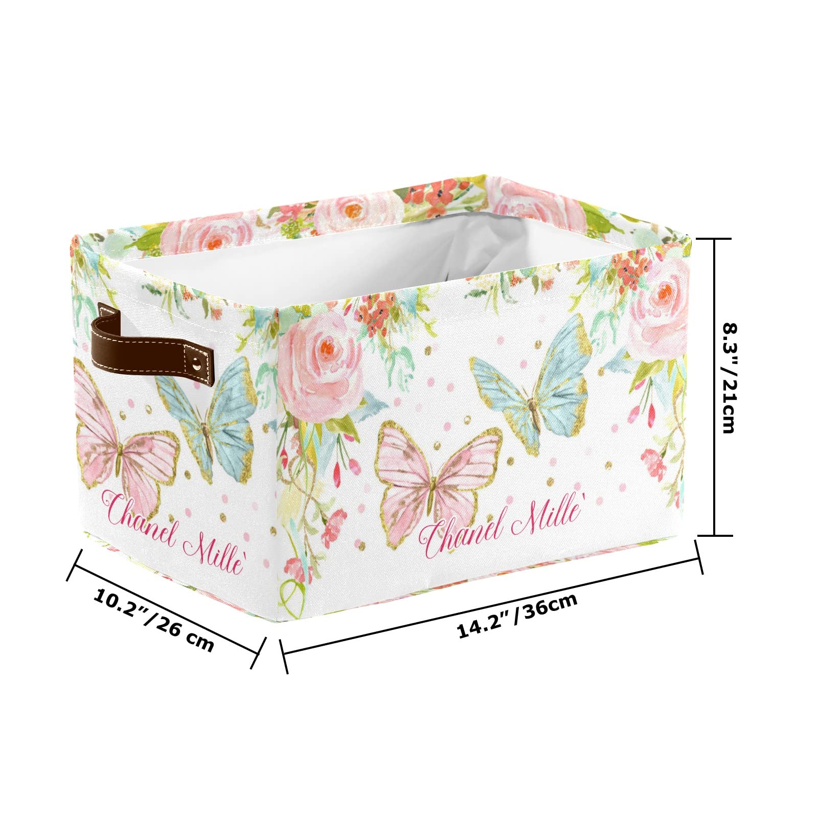 Personalized Floral Butterfly Pink Storage Bins with Handles - Custom Organizer Baskets & Cubes for Home, Nursery, Toys & Clothes (1 Pack) - Perfect for Kids' Room Organization & Nursery Decor