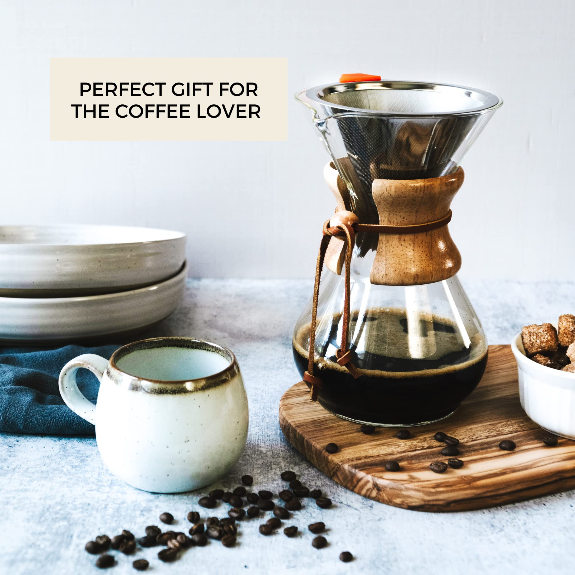 Stainless Steel Reusable Coffee Filter for Pour Over Coffee Maker - Dual Mesh Coffee Filter with Glass Measuring Cup | Perfect for Home Brewing, Camping & Office Use