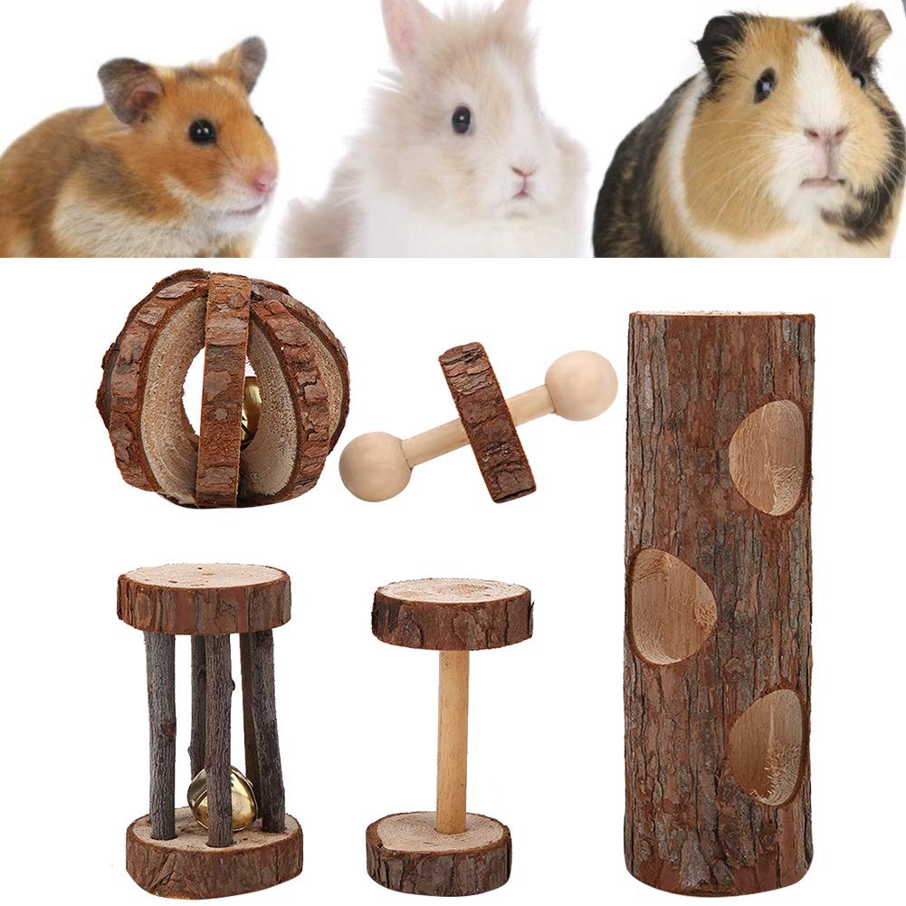 Small Animal Chew Toys for Rabbits, Hamsters & Guinea Pigs - Natural Wood Nibbling Cage Accessories for Dental Health | Perfect for Cage Enrichment & Stress Relief
