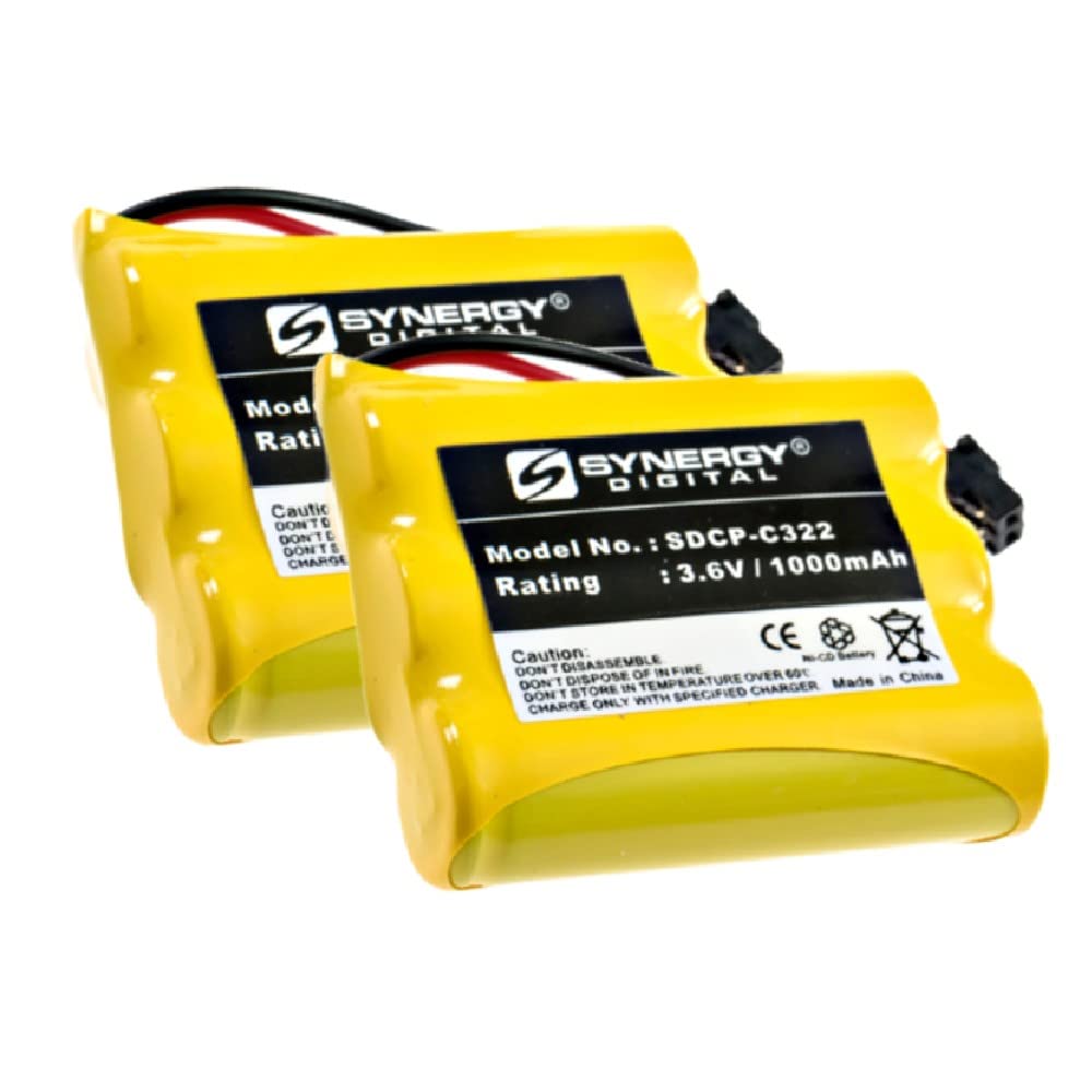 Synergy Digital Rechargeable Ni-CD 3.6V 1000mAh Cordless Phone Batteries - 2 Pack, Compatible with Panasonic P-P508/P-P510/P-P510A/PQP510VC/PQP85AA3A/TL26560 - Perfect for Home & Office Cordless Phones, Long-Lasting Power Solution