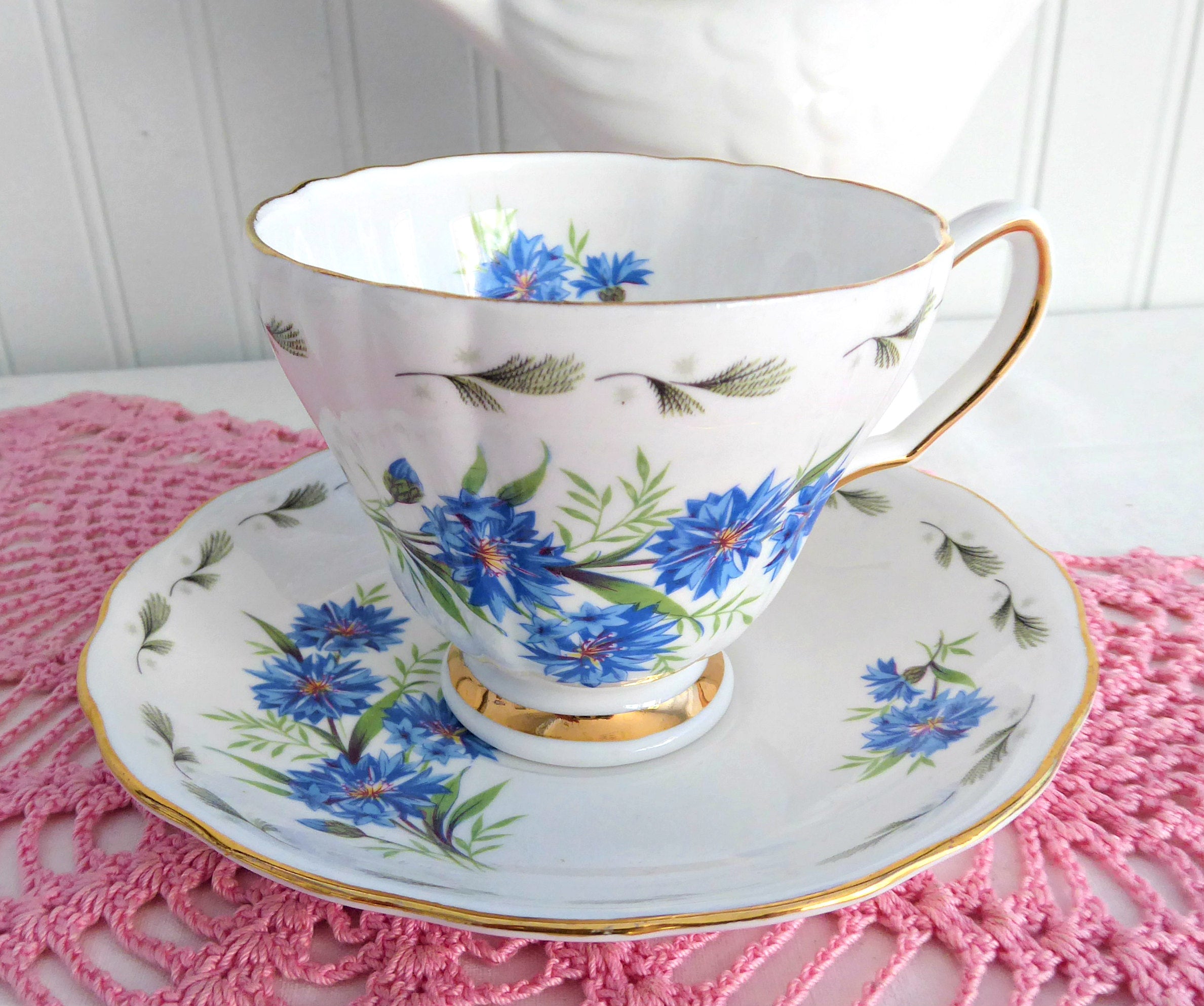 Vintage Royal Vale Blue Cornflowers Cup and Saucer Set - Bone China 1960s - Perfect for Afternoon Tea, Collecting, and British-Inspired Home Decor