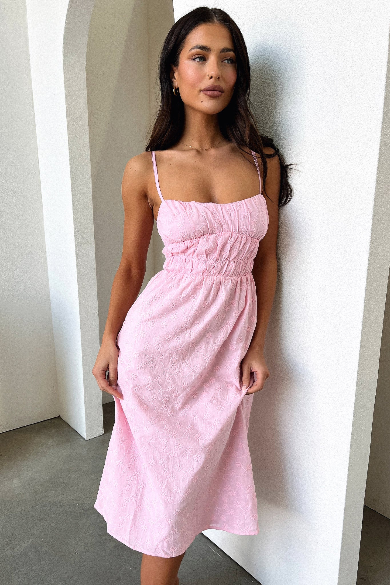 Mik Midi Dress for Women - Flowy Pink Summer Dress for Casual Wear, Date Night & Beach Vacation | Elegant A-Line Skirt with Floral Print