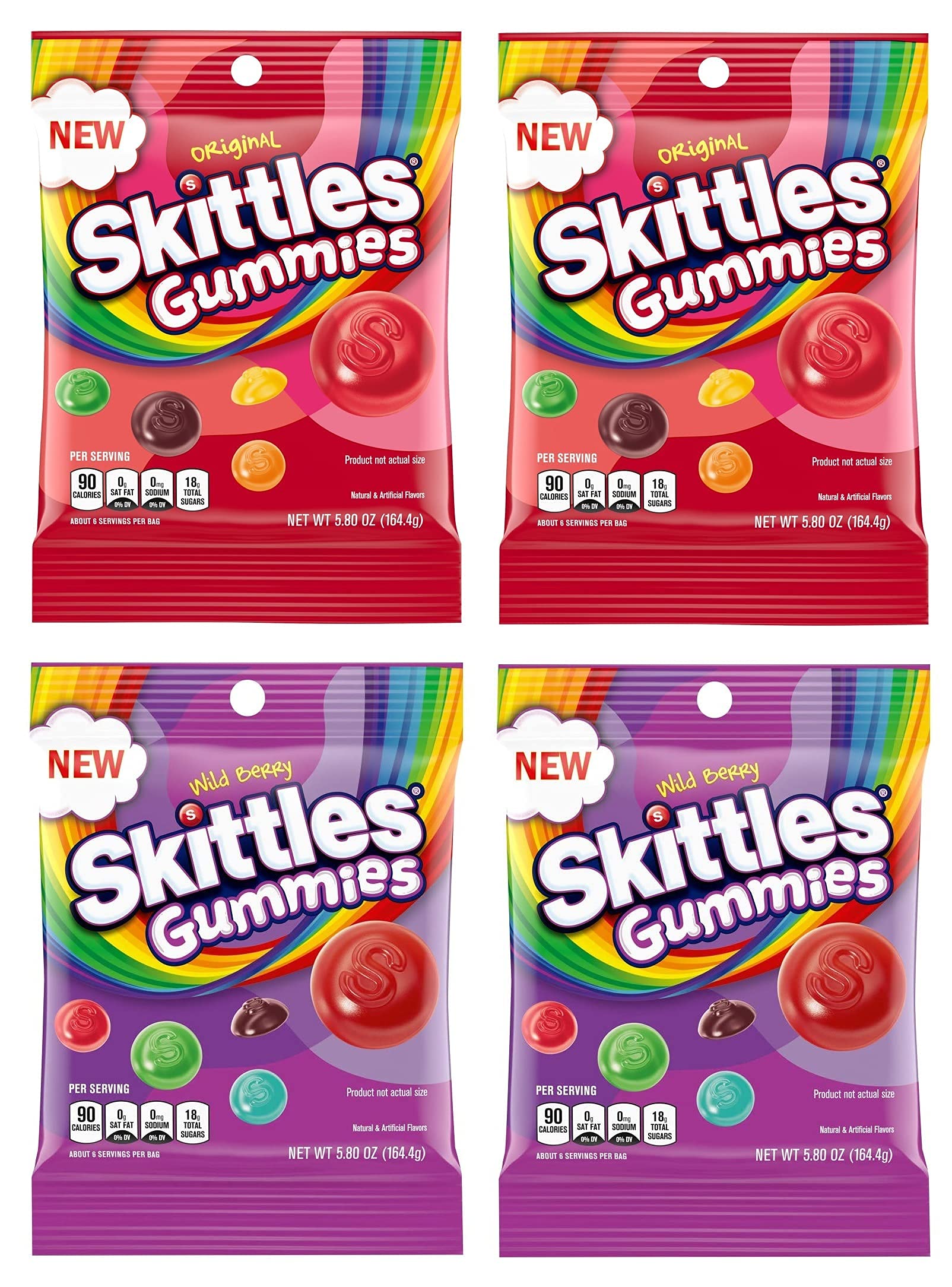 Skittles Gummy Candy Original & Wild Berry 5.8oz Bags (4-Pack, 23.2oz Total) - Bulk Candy for Parties, Halloween Treats & Office Snacks - Set of 10