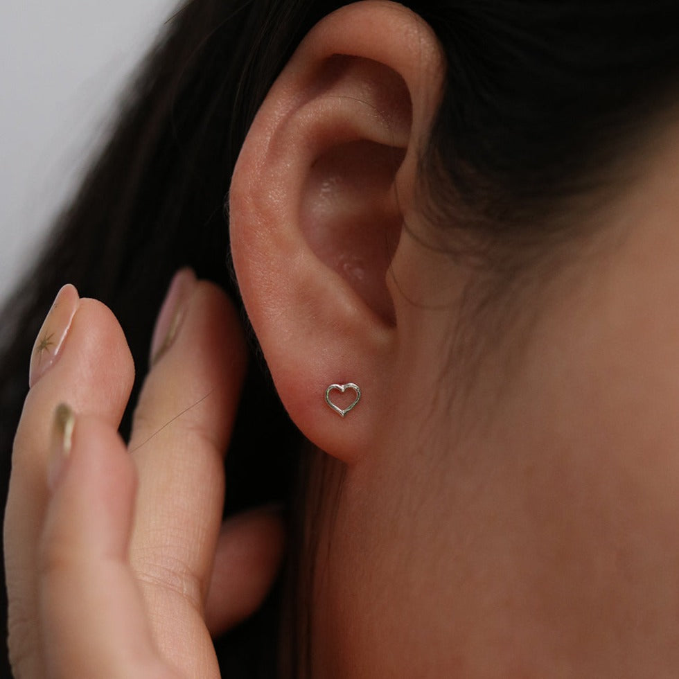 Line Heart Stud Earrings - Minimalist Dainty Gold Plated Jewelry for Women - Perfect for Valentine's Day, Anniversary Gifts & Everyday Wear