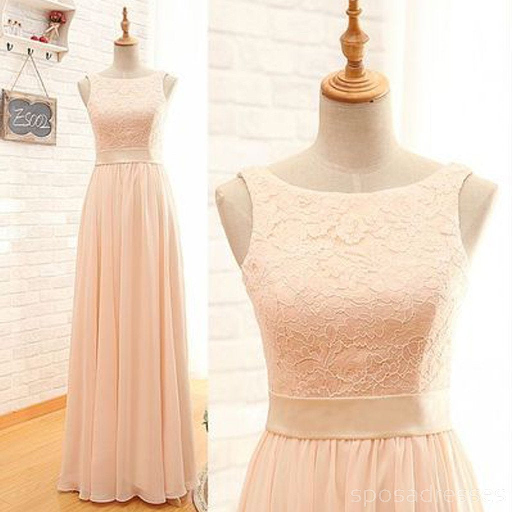 Elegant Modest Lace Bateau Neck Off-Shoulder Sleeveless Blush Pink Bridesmaid Dress WG15 - Perfect for Weddings, Parties & Special Occasions