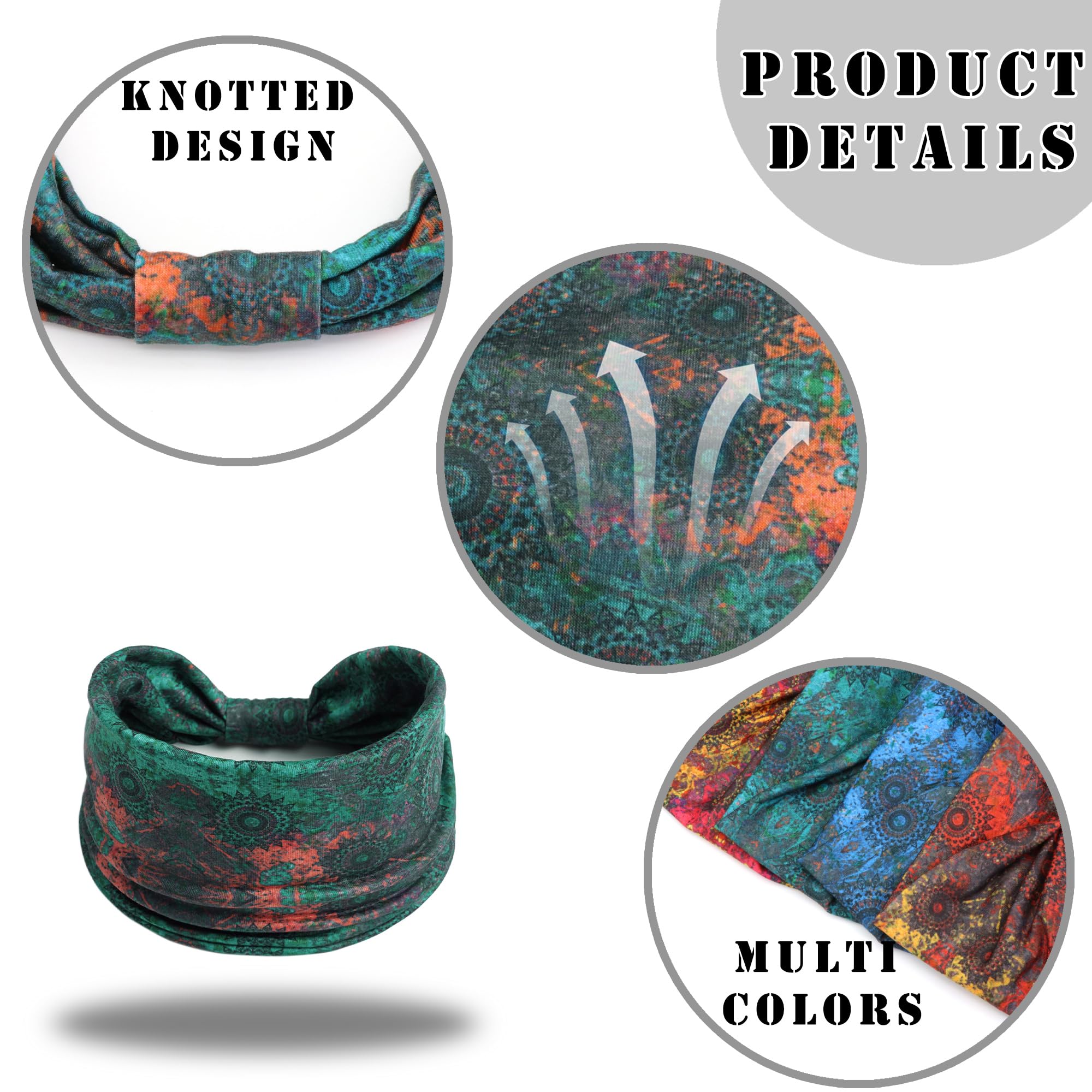 FULZTEY Fashion Boho Headbands for Women - 4PCS Knotted Wide Hair Bands, Soft Fabric Bandanas, Non-Slip Elastic Headwraps for Workout, Sports & Sweat - Stylish Hair Accessories for Teen Girls & Women | Perfect for Yoga, Running, Gym & Everyday Wear