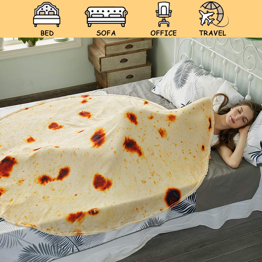 SeaRoomy Giant Tortilla Wrap Blanket - 60 Inch Round Soft Burritos Tortilla Throw for Adults & Kids | Cozy Yellow Blanket for Movie Nights, Camping & Gifts