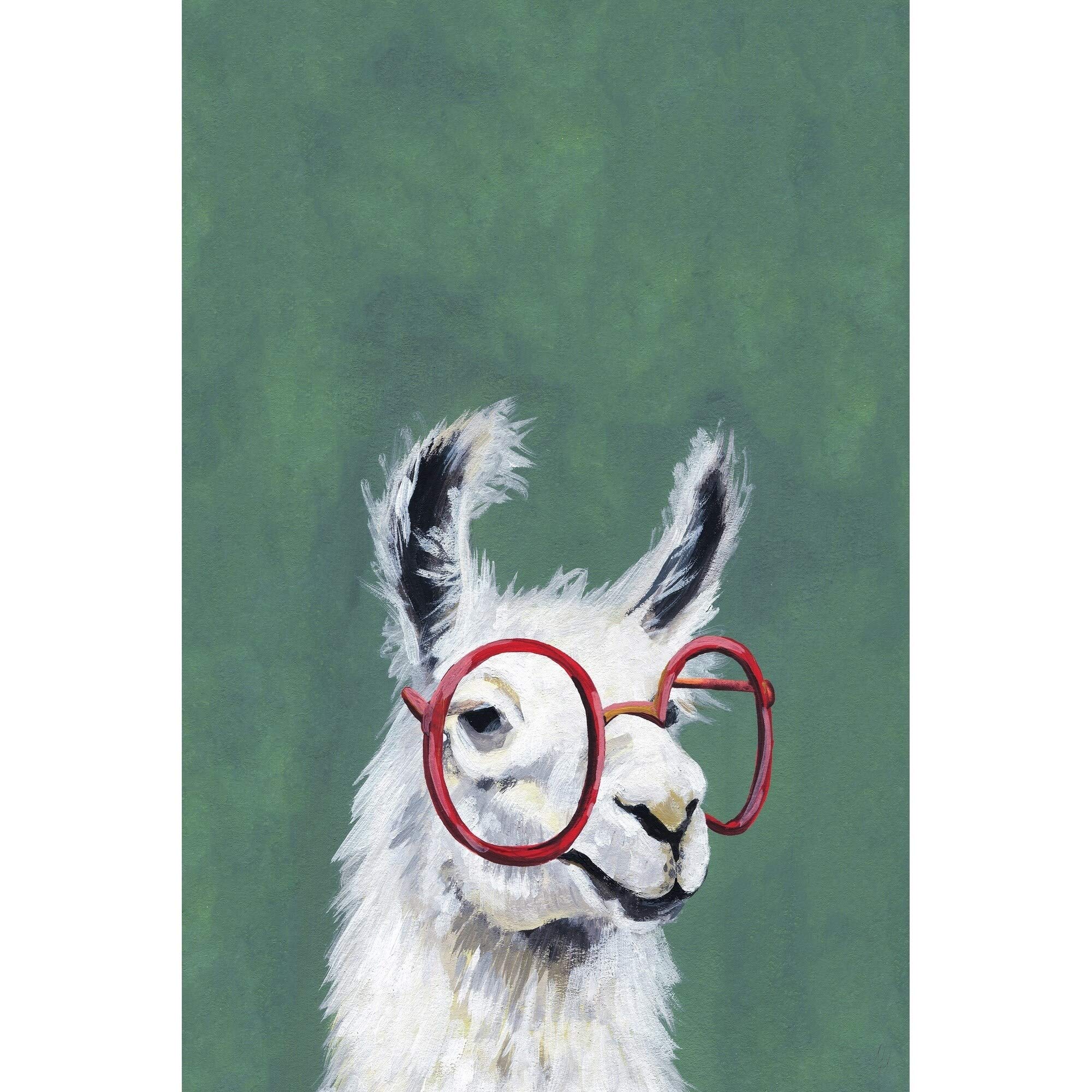 Handmade Red Llama Glasses Print on Wrapped Canvas 40x60 - Modern Wall Art for Living Room, Bedroom & Office Decor | Unique Home Gift Idea