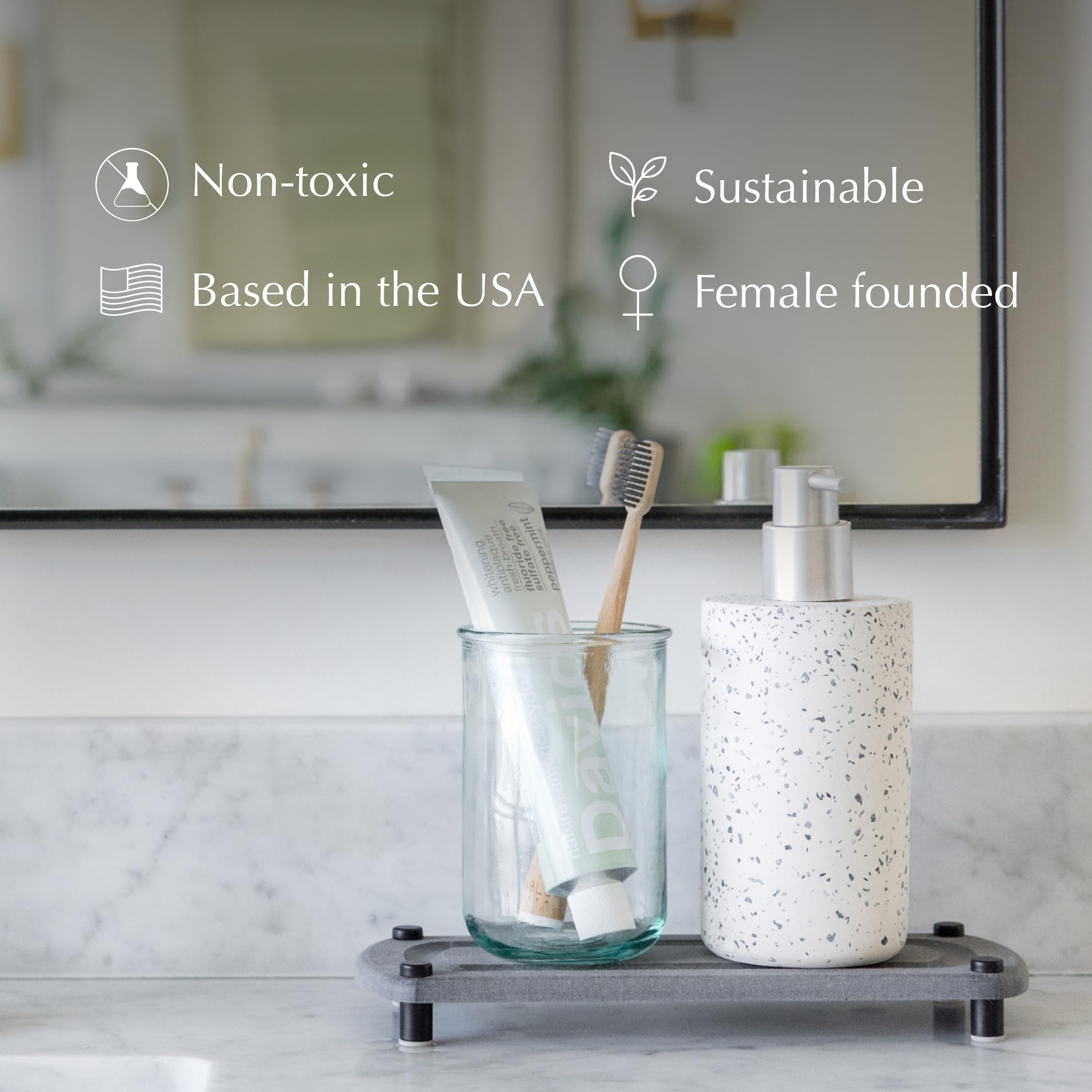 Dorai Home Sink Caddy – Water-Absorbing Natural Stone Tray for Kitchen Sink Organizer with Stainless Steel Feet | Fast-Drying Slate Soap Dish | Perfect for Bathroom, Kitchen & RV Sink Organization
