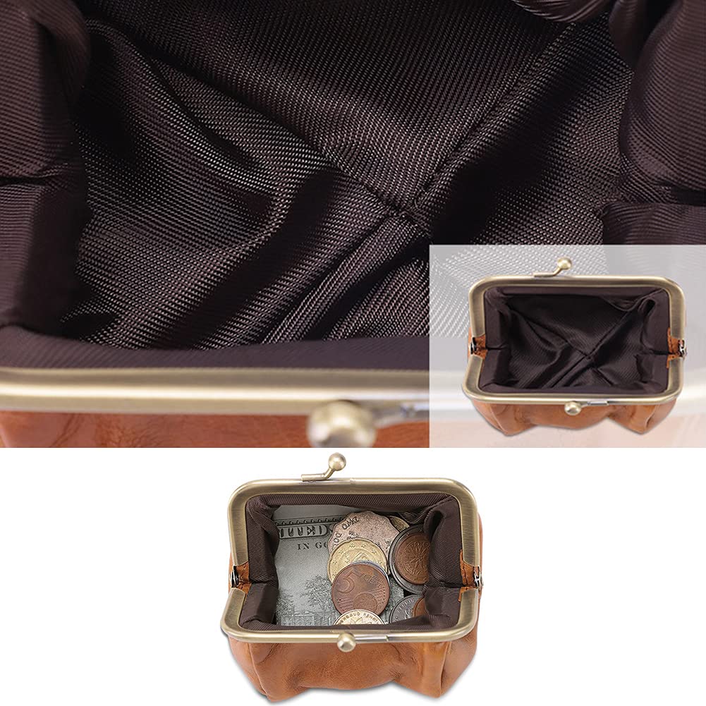 Genuine Leather Clutch Bag for Women - Kiss Lock Wallet & Retro Coin Purse Organizer - Elegant Small Handbag for Parties, Dating & Daily Use
