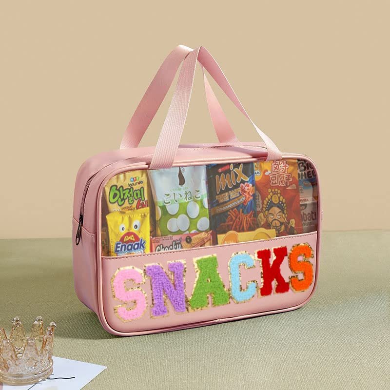 Waterproof PU Leather Cosmetic Bag for Women - Travel Toiletry Organizer (Pink) - Perfect for Makeup & Snacks Storage