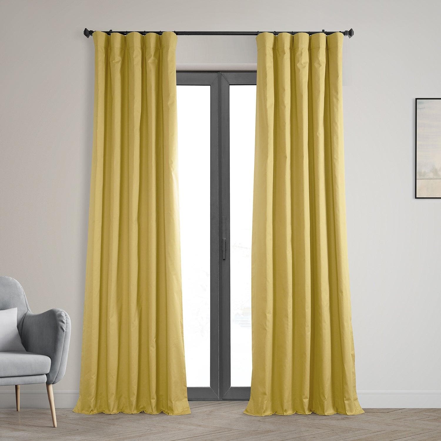 Light Ochre Solid Cotton Blackout Curtains for Bedroom & Hotel - Thermal Insulated Noise Reducing Window Drapes for Better Sleep