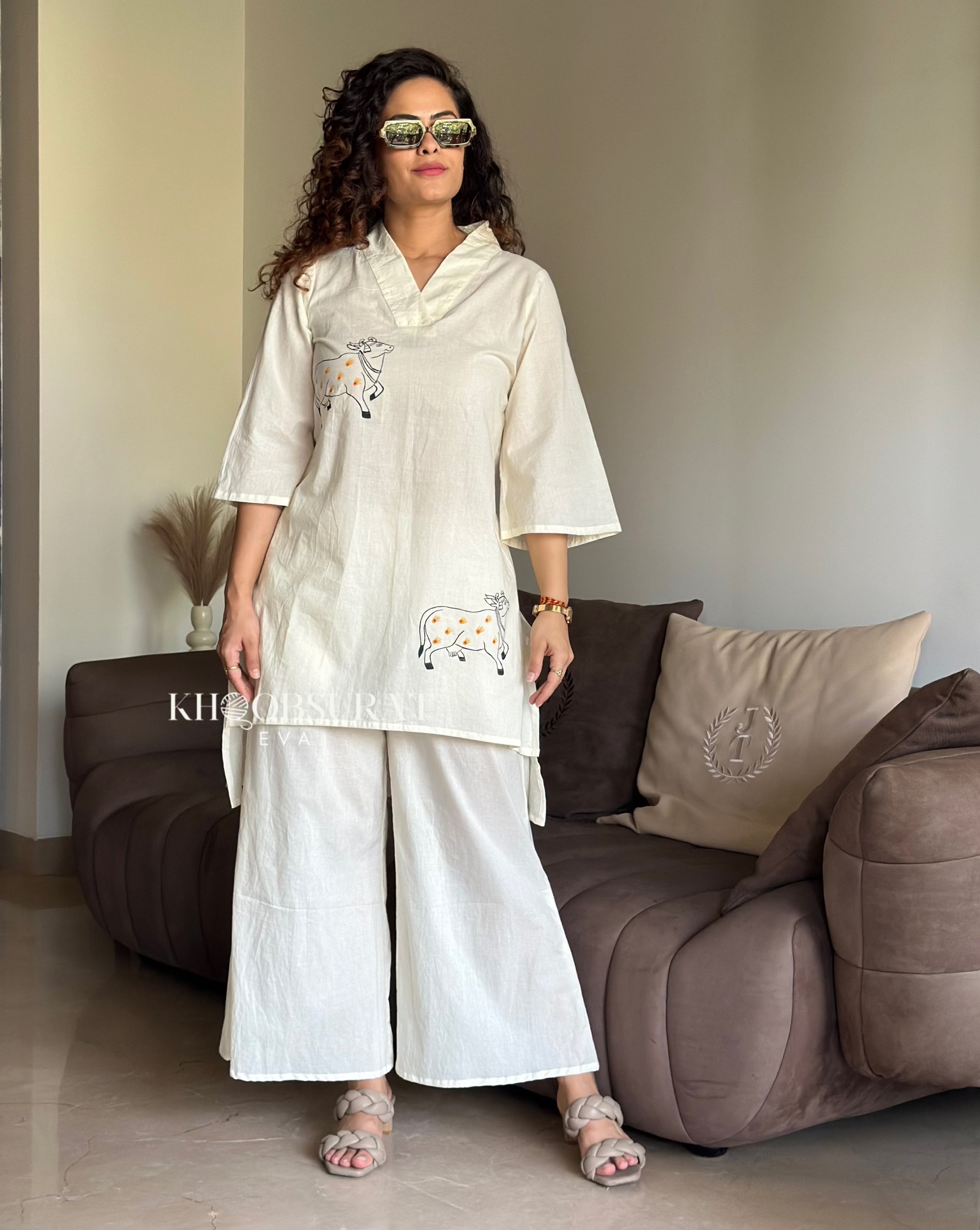 Stylish Sufi Soul White Coord Set for Women - Elegant Loungewear & Casual Outfit for Home, Yoga, and Relaxation