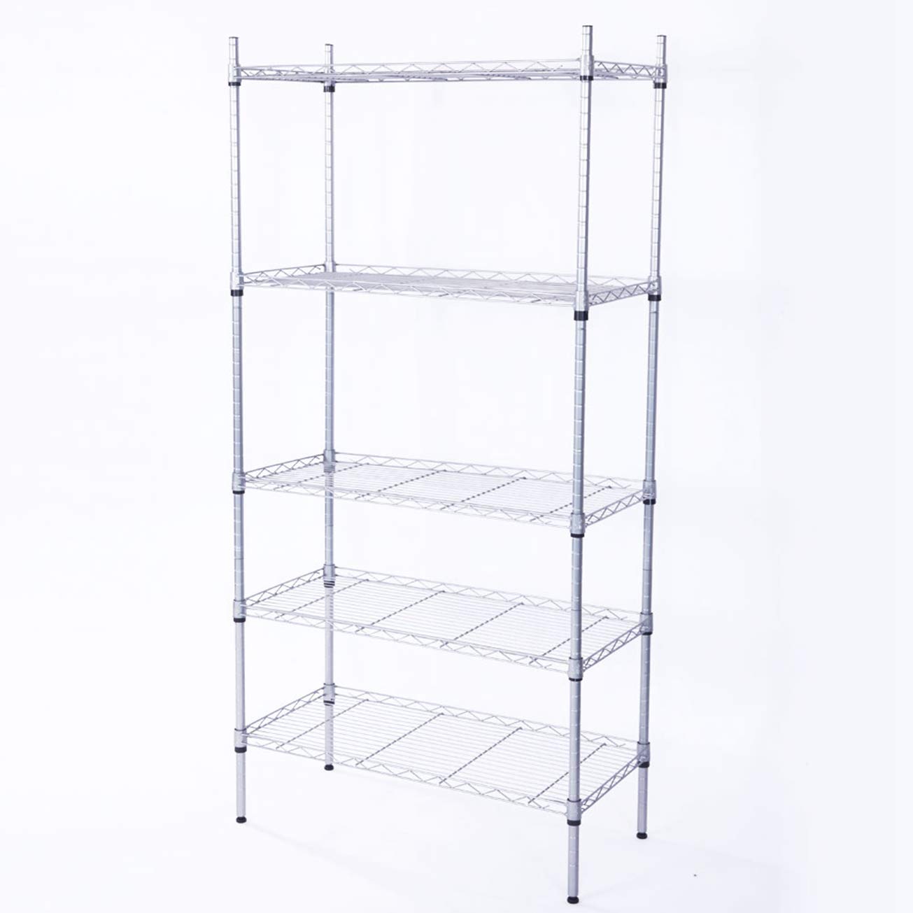 5-Tier Rectangle Carbon Steel Storage Rack - Heavy Duty Metal Shelving Unit for Kitchen, Living Room, Bathroom & Garage Organization - Silver Gray Space Saving Utility Shelf (MITPATY) - Perfect for Pantry Storage, Closet Organization & Garage Shelving Solutions