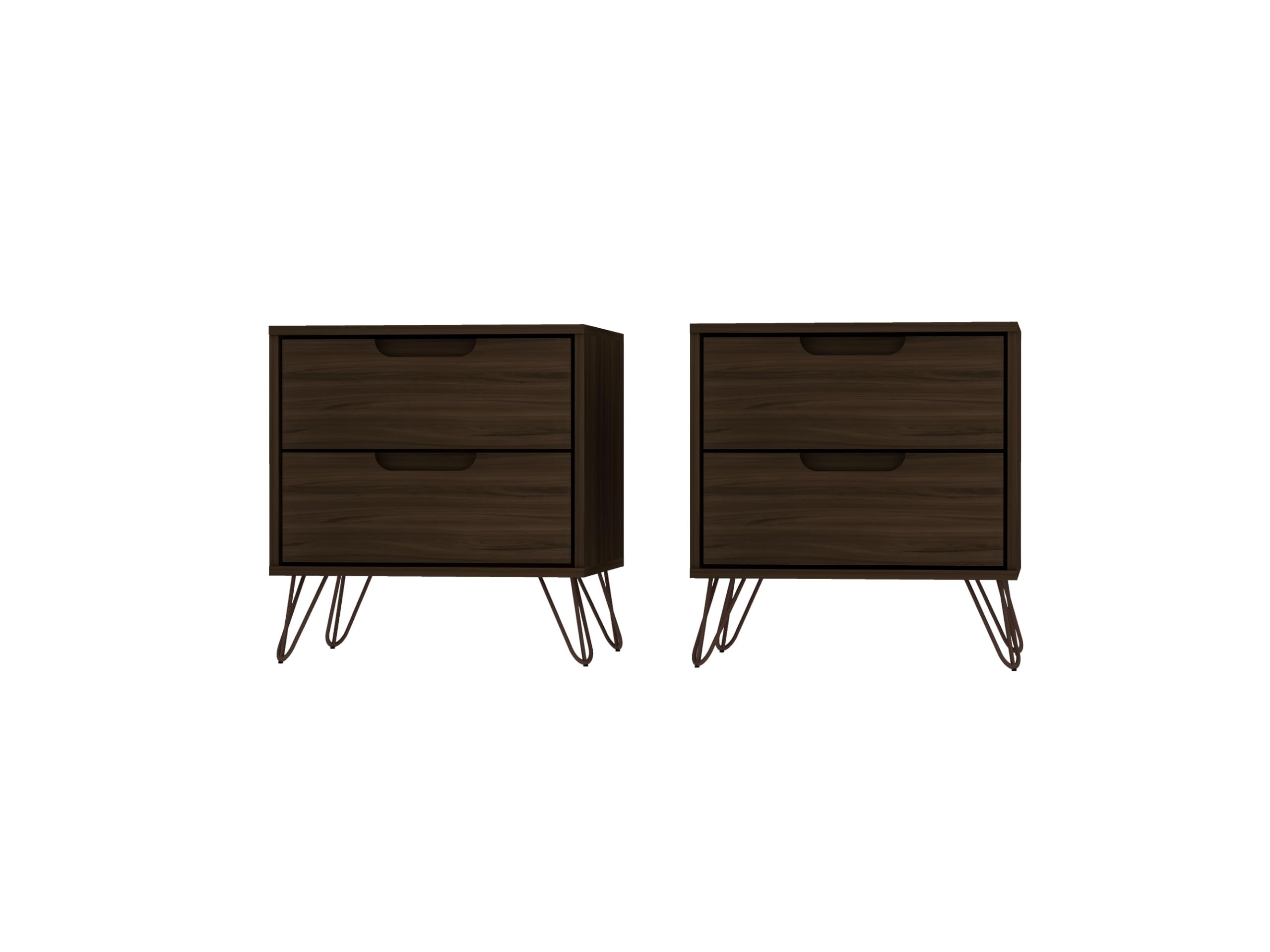 Mid Century Modern Nightstands Set of 2 - Manhattan Comfort Rockefeller Bedside Tables with Drawers, Minimalist Display & Storage Organizer - Brown Wood Bedroom Furniture for Master Bedroom, Guest Room or Living Room